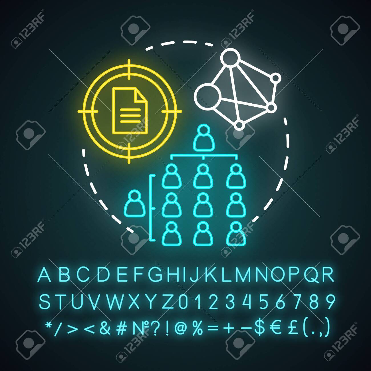 Matrix Corporate Structure Neon Light Concept Icon Company Top Management Workflow Organization Staff Interaction Workplace Environment Glowing Alphabet Numbers Vector Isolated Illustration Royalty Free Cliparts Vectors And Stock Illustration