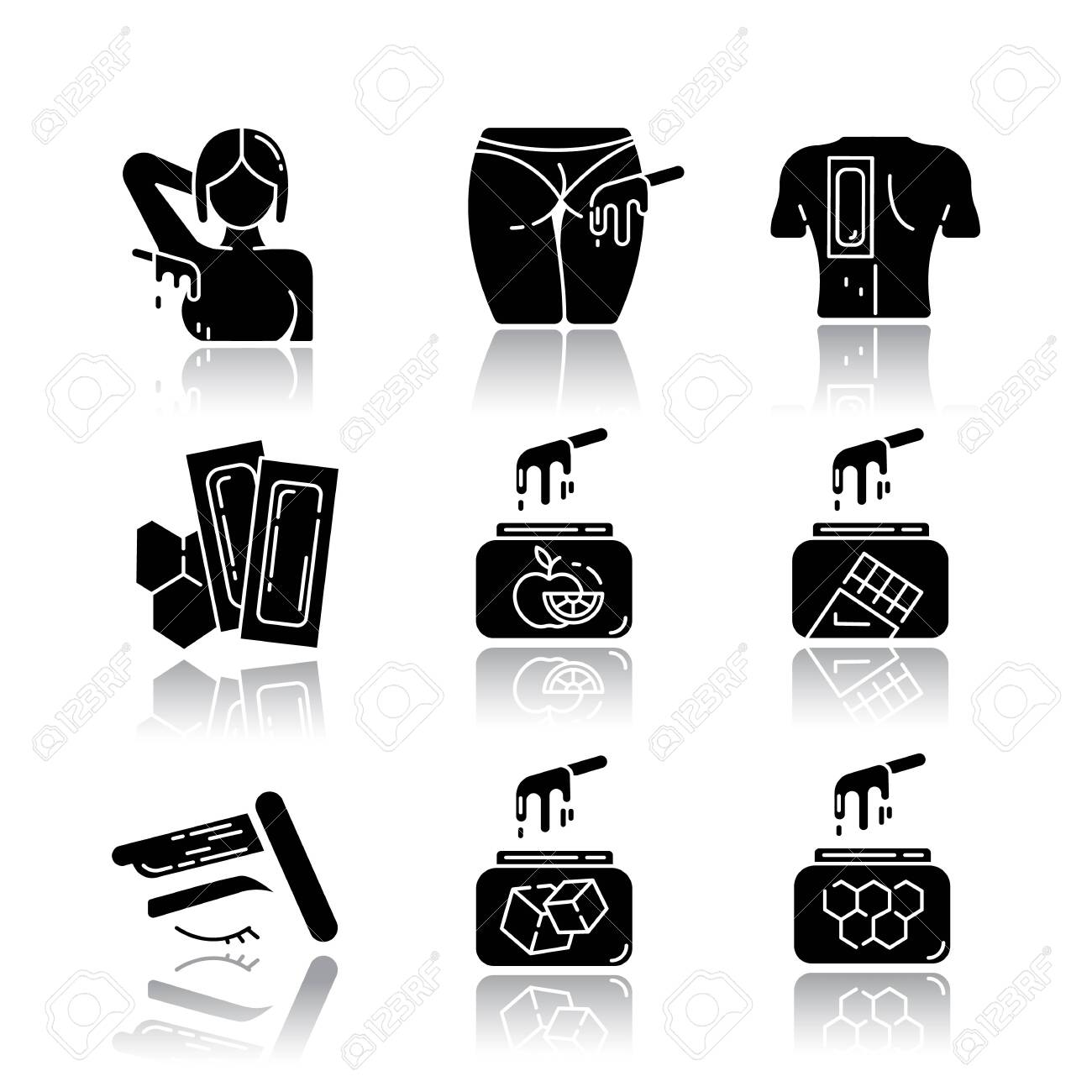 Waxing Drop Shadow Black Glyph Icons Set Armpit Buttocks Back