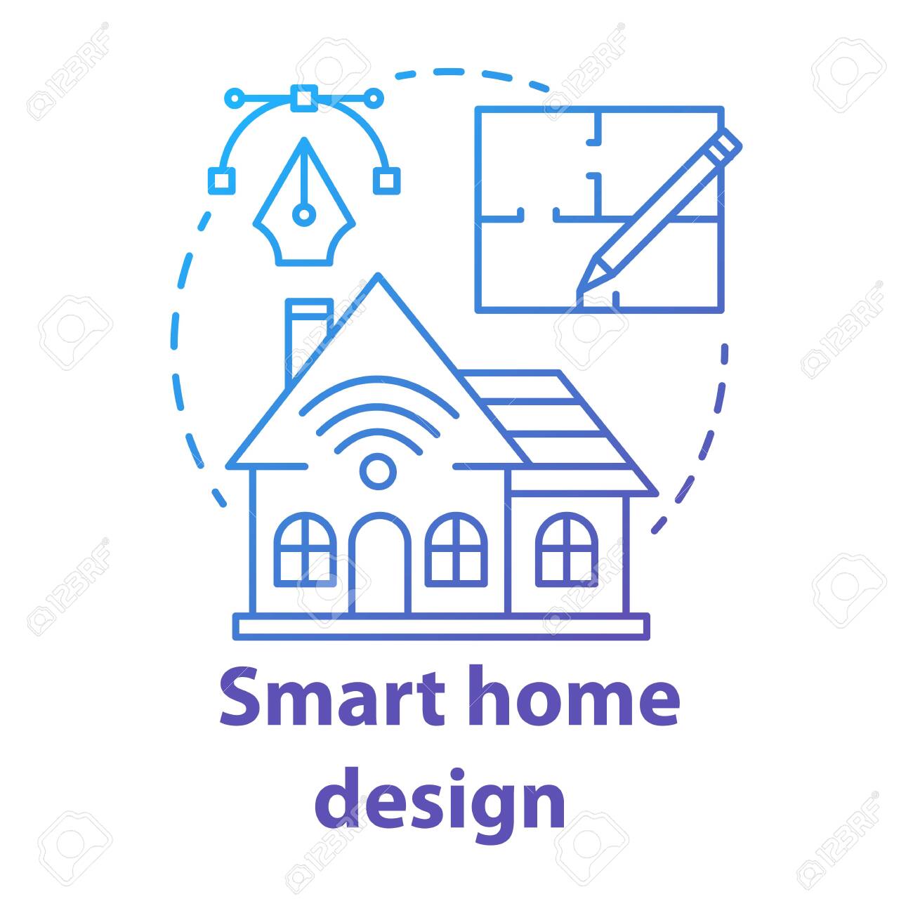 Smart Home Design Blue Gradient Concept Icon Modern House Plan Royalty Free Cliparts Vectors And Stock Illustration Image 136222292