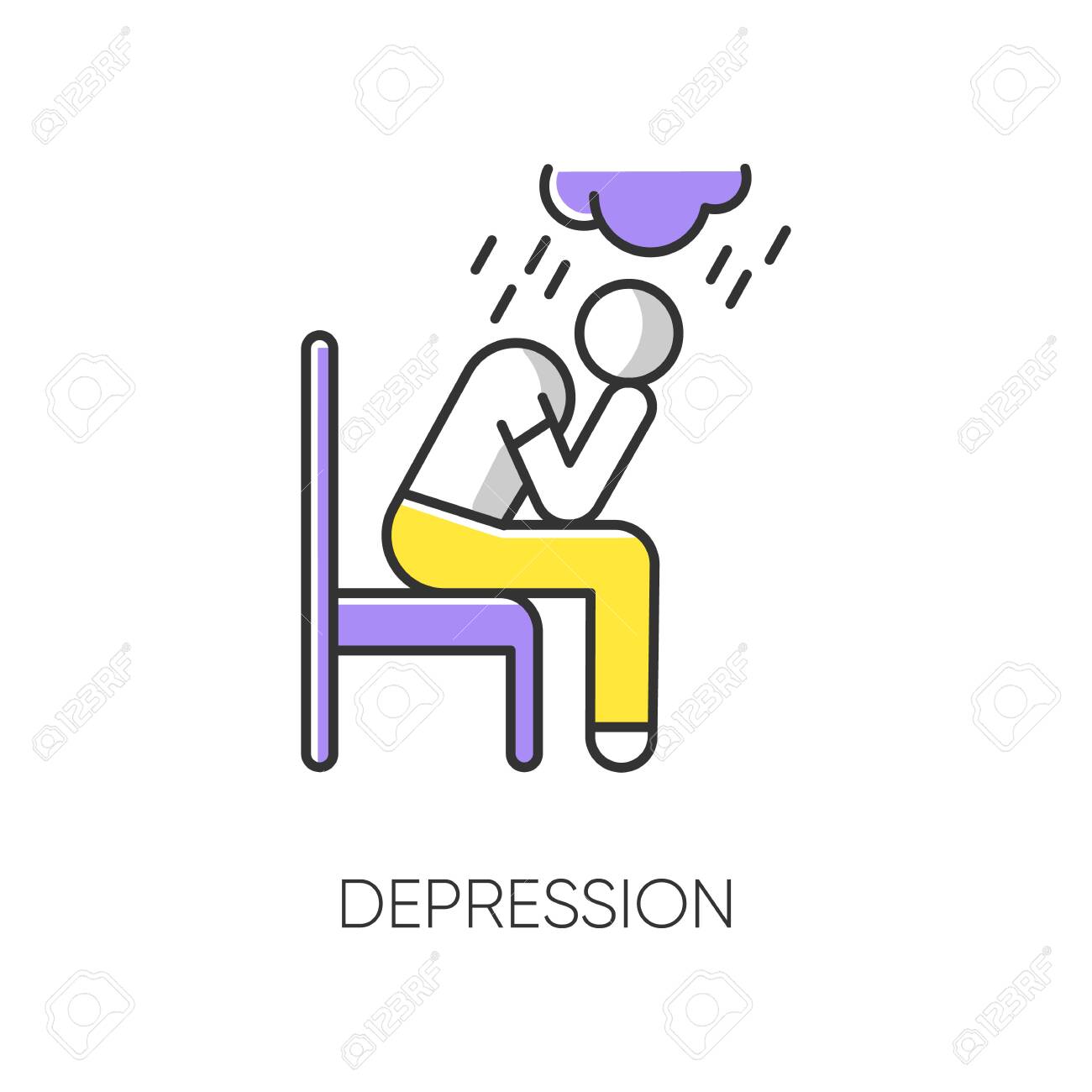 Depression Color Icon. Sad And Worried Man. Low Mood. Crying Person.  Chronic Exhaustion And Fatigue. Frustration And Stress. Emotional Pressure.  Mental Disorder. Isolated Vector Illustration Royalty Free SVG, Cliparts,  Vectors, and Stock, image size:1300x1300