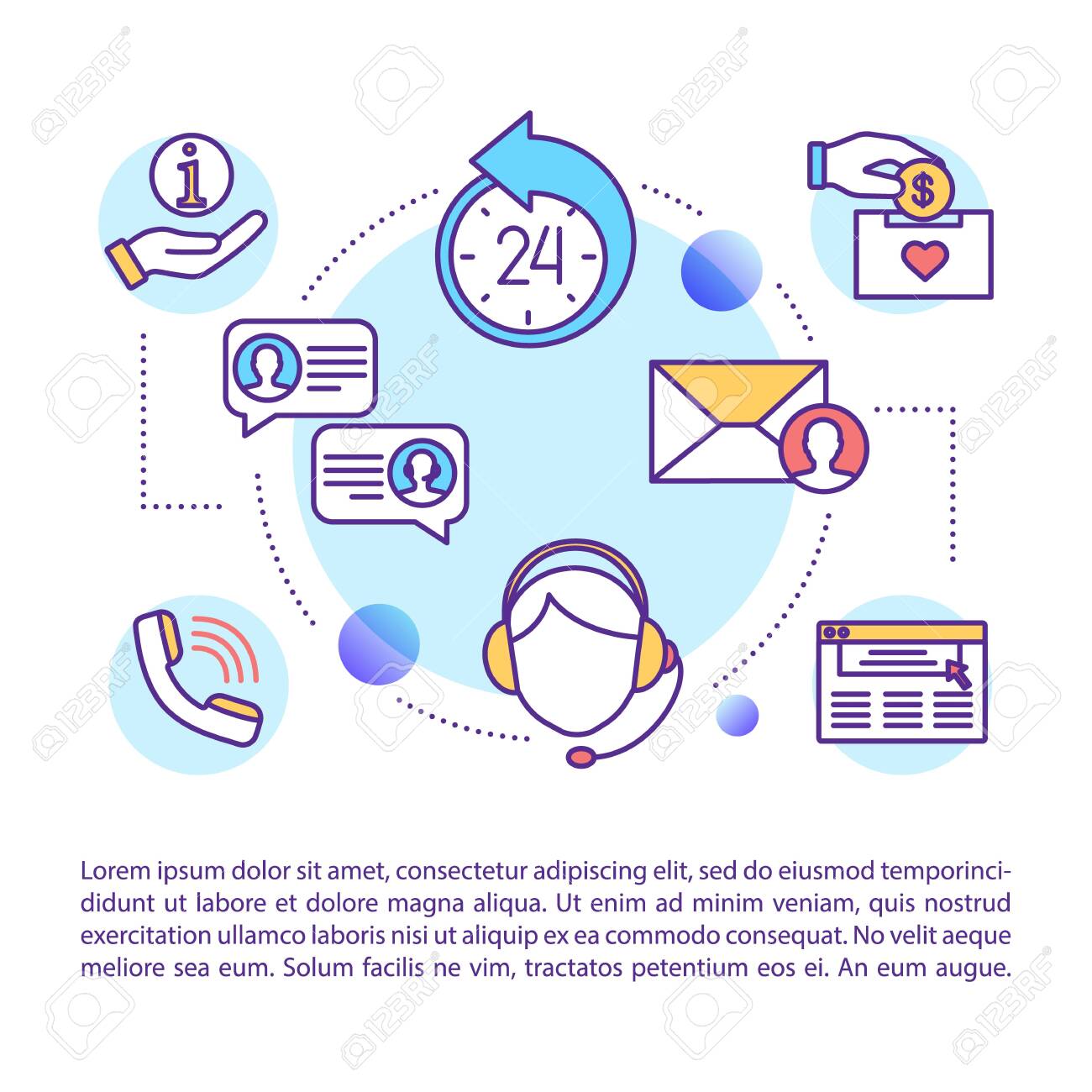 Call Center Concept Icon With Text 24 Hours Assistance Helpline Customer Support Service Ppt Page Vector Template Brochure Magazine Booklet Design Element With Linear Illustrations Royalty Free Cliparts Vectors And Stock Illustration