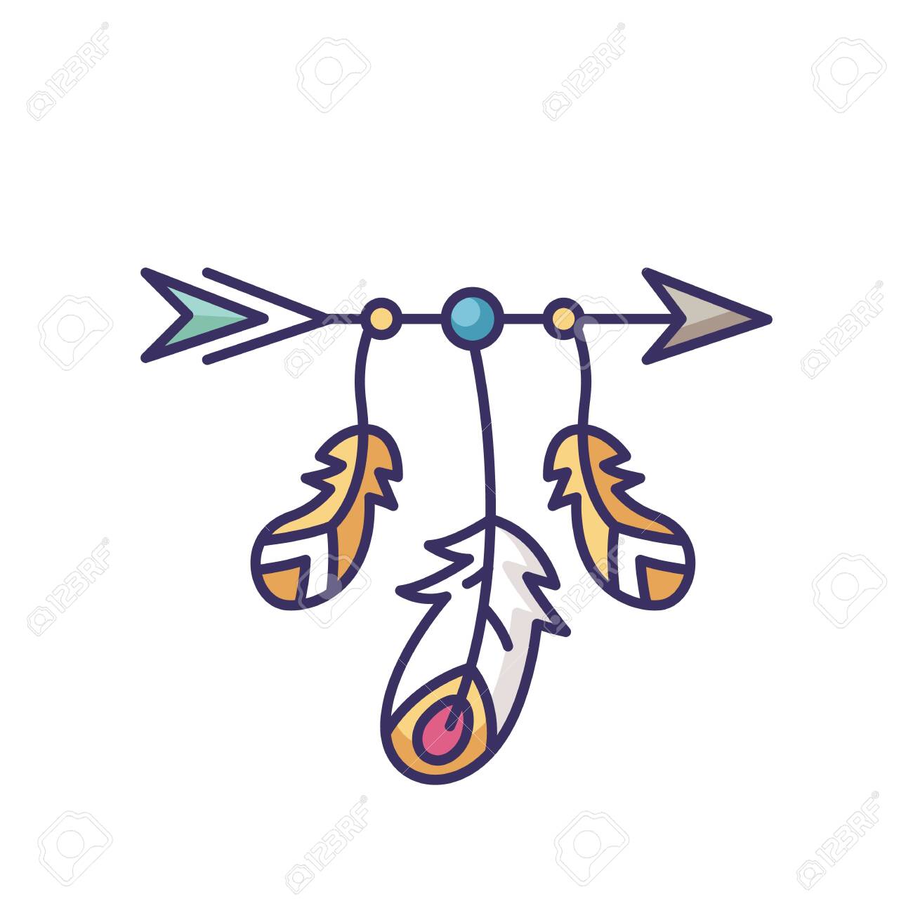 Dreamcatcher Indian Ethnic Feather Ornament. Vector Flat Line