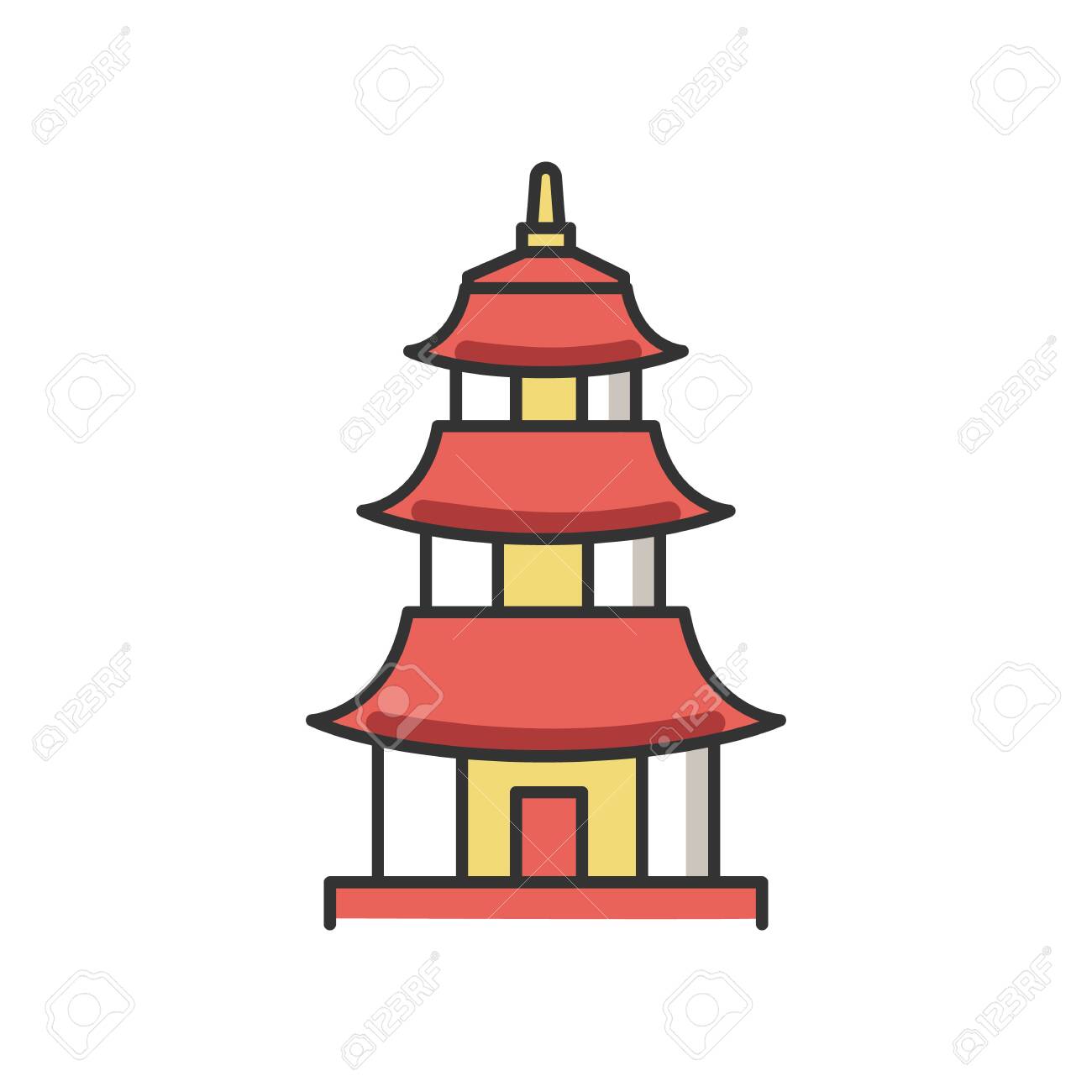 Icône De Couleur RVB Du Temple Japonais. Structure De La Pagode Bouddhiste.  Temple Shinto Traditionnel. Château De Style Japonais. Architecture  Religieuse Orientale. Point De Repère De La Tour. Illustration Vectorielle  Isolée Clip