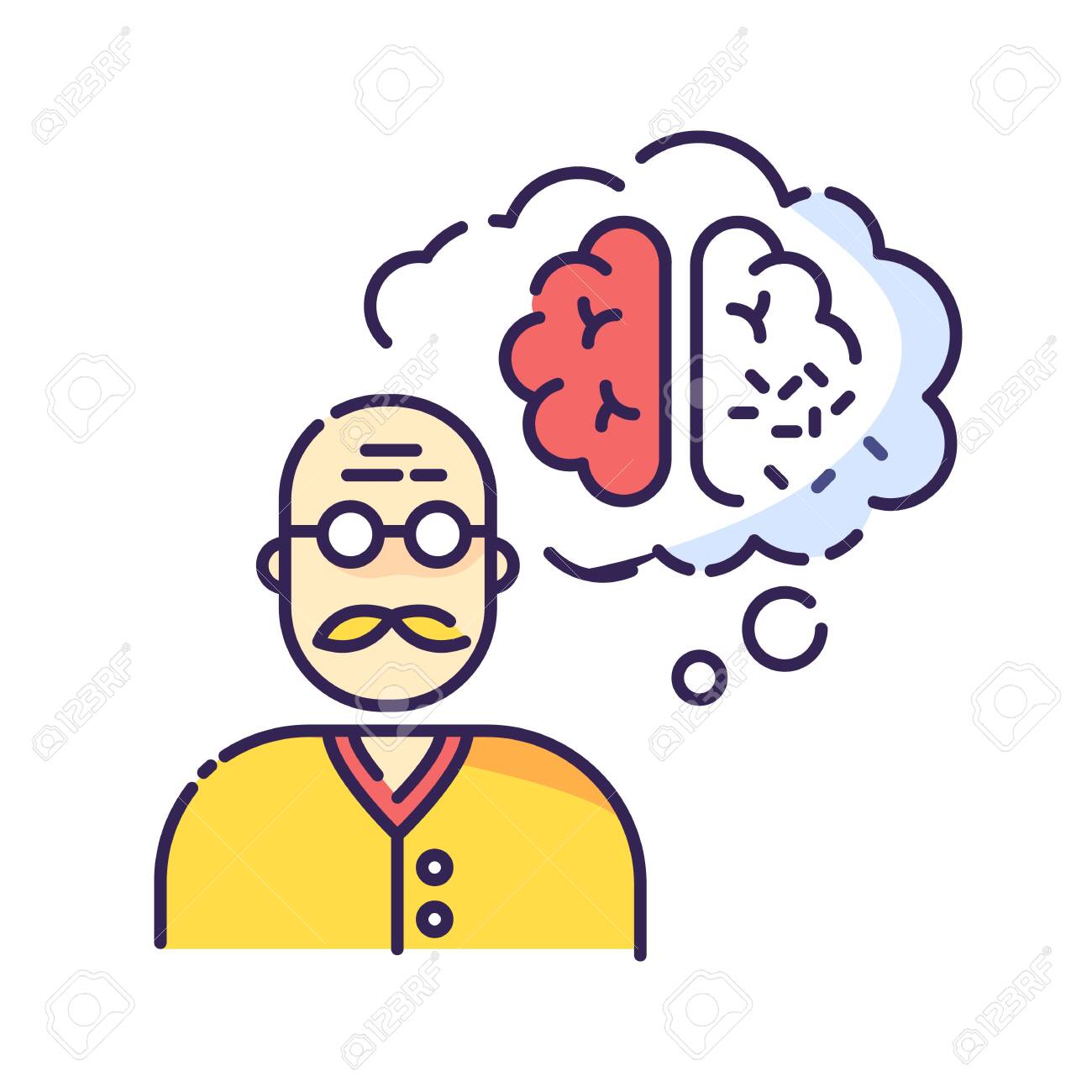 Dementia RGB Color Icon. Alzheimer From Aging. Senior Man With Neurological  Disability. Loss Of Memory. Brain Damage In Elderly Person. Patient With  Health Care Problem. Isolated Vector Illustration Royalty Free SVG, Cliparts ,, image size:1300x1300