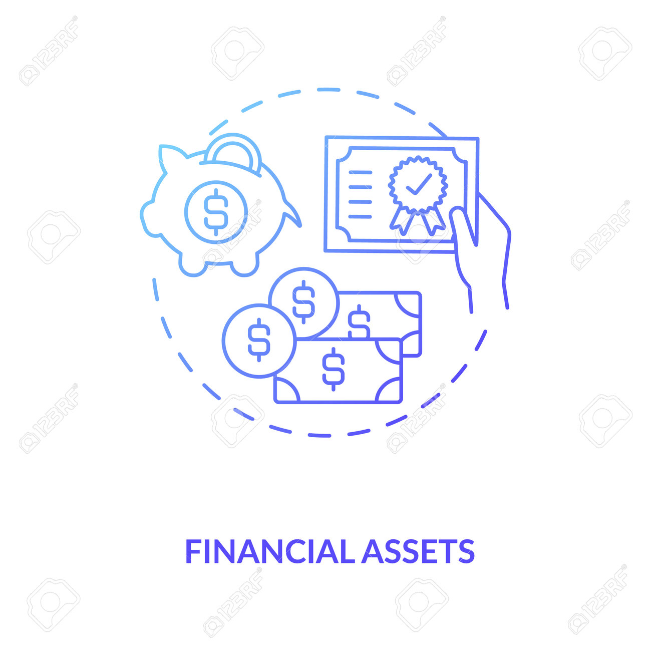 금융 자산 개념 아이콘 무형 자산 유형 아이디어 얇은 선 그림 비 물리적 자산 현금 주식 채권 뮤추얼 펀드 및 은행 예금 벡터 격리  개요 Rgb 색상 그리기 로열티 무료 사진, 그림,