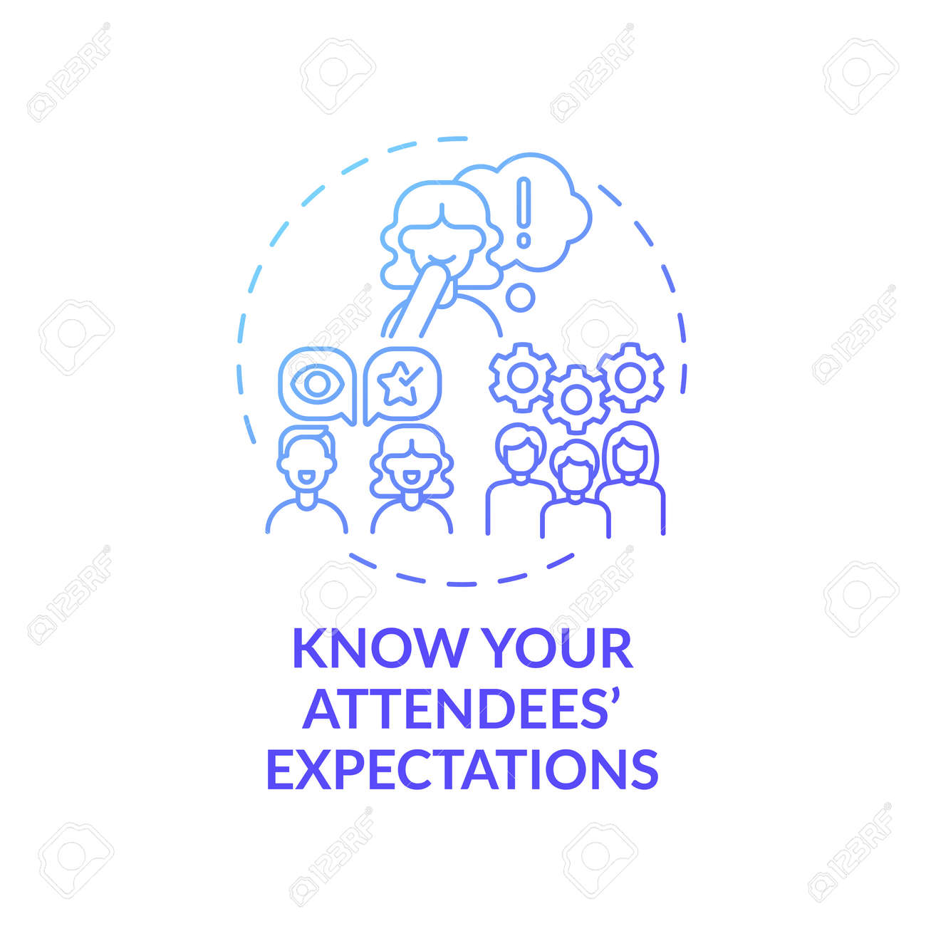Knowing attendees expectations concept icon. VE marketing idea thin line illustration. Wow factor. Providing full satisfaction. Quality service. Vector isolated outline RGB color drawing - 167308650 Knowing attendees expectations concept icon. VE marketing idea thin line illustration. Wow factor. Providing full satisfaction. Quality service. Vector isolated outline RGB color drawing - 167308650