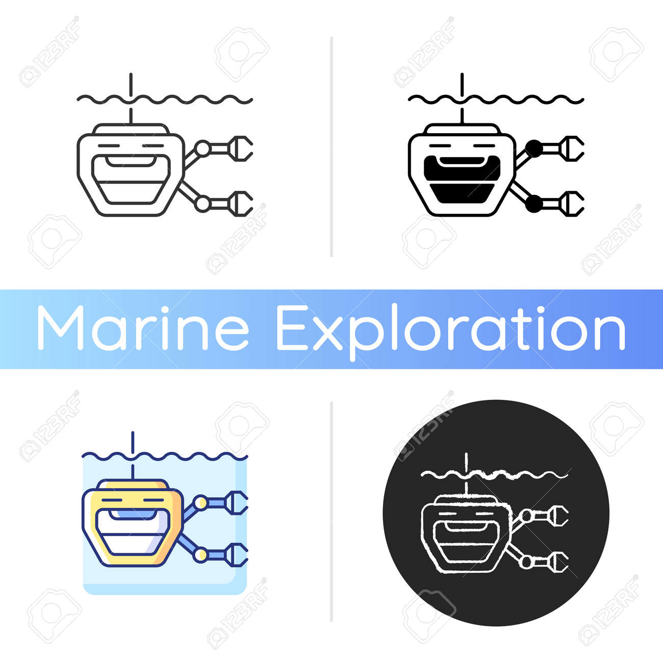 ROV icon. Remotely operated underwater vehicle is tethered underwater highly maneuverable mobile device. Linear black and RGB color styles. Isolated vector illustrations - 167331047 ROV icon. Remotely operated underwater vehicle is tethered underwater highly maneuverable mobile device. Linear black and RGB color styles. Isolated vector illustrations - 167331047