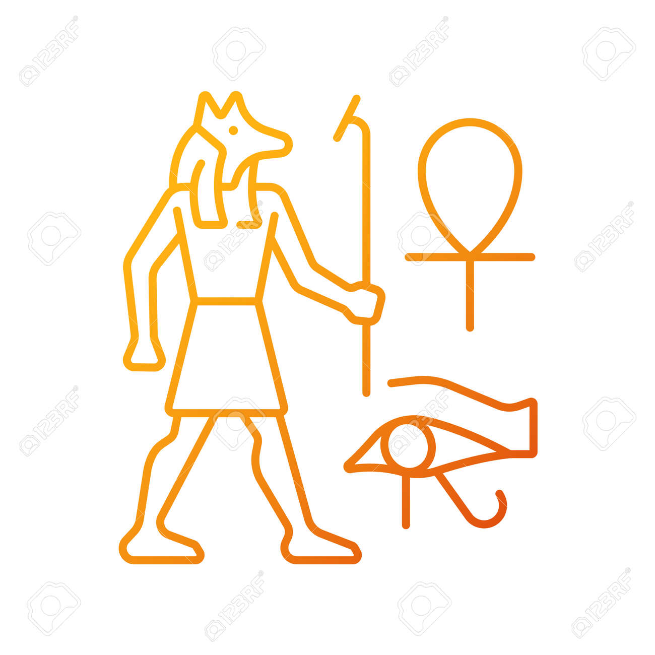 エジプトの壁画グラデーション線形ベクトルアイコン。壁画。レリーフ。古代エジプト人を描いています。細い線の色の記号。モダンなスタイルのピクトグラム。ベクトル分離外形図のイラスト素材・ベクター  Image 169078983