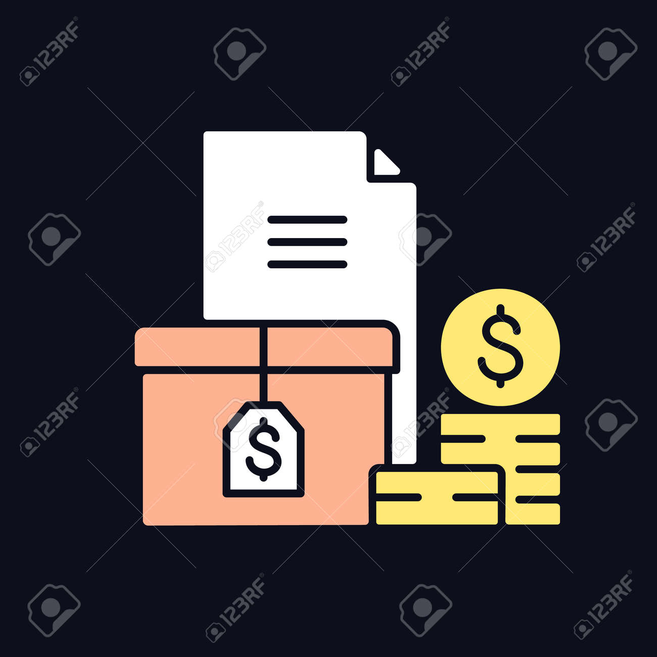 Accounts Receivable RGB Color Icon For Dark Theme. The Balance Of Money  Due. Current Asset. Payment Terms. Isolated Vector Illustration On Night  Mode Background. Simple Filled Line Drawing On Black Royalty Free, image size:1300x1300