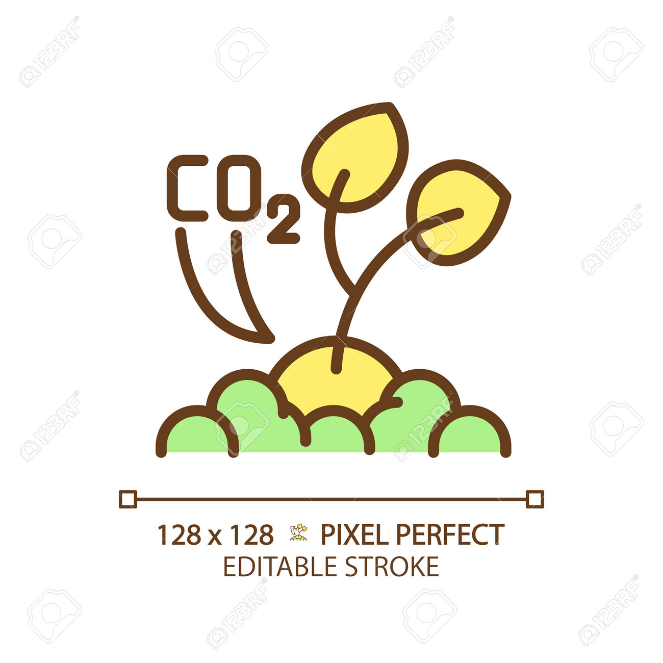 カーボングリーンのRGBカラーアイコンを隔離します。CO2貯留。有機農業。環境再生型農業。地球温暖化。分離型ベクターイラスト。単純な塗りつぶし線画。編集可能なストロークのイラスト素材・ベクター  Image 202559007