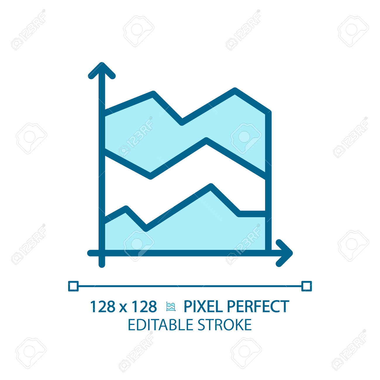 面グラフの水色のアイコン。収益管理。温度変化。データ表示。インフォグラフィックエレメント。RGBカラーサイン。シンプルなデザイン。ウェブシンボル。等高線。フラットイラスト。分離型オブジェクトのイラスト素材・ベクター  Image 208981917