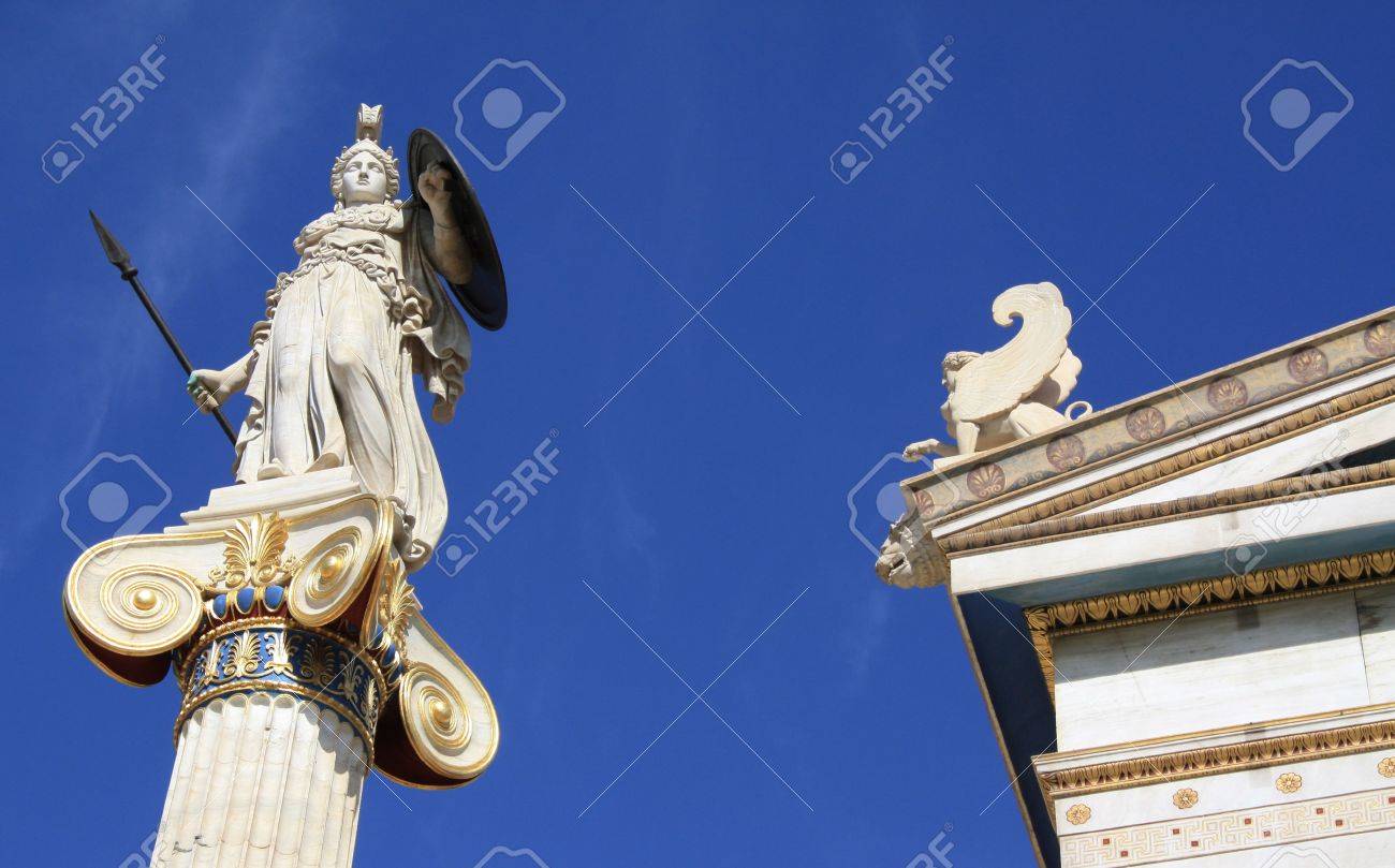 Neoclassical Statue Of Pallas Athena Goddess Of Wisdom Defensive