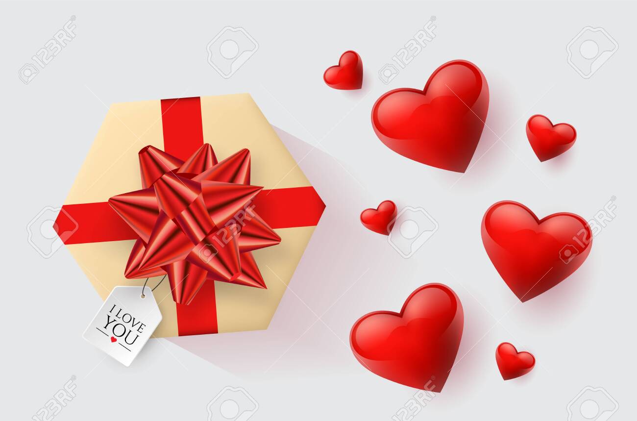 Festive wallpaper decorated with hearts and gifts. Vector illustration - Vector - 121677345 Festive wallpaper decorated with hearts and gifts. Vector illustration - Vector - 121677345