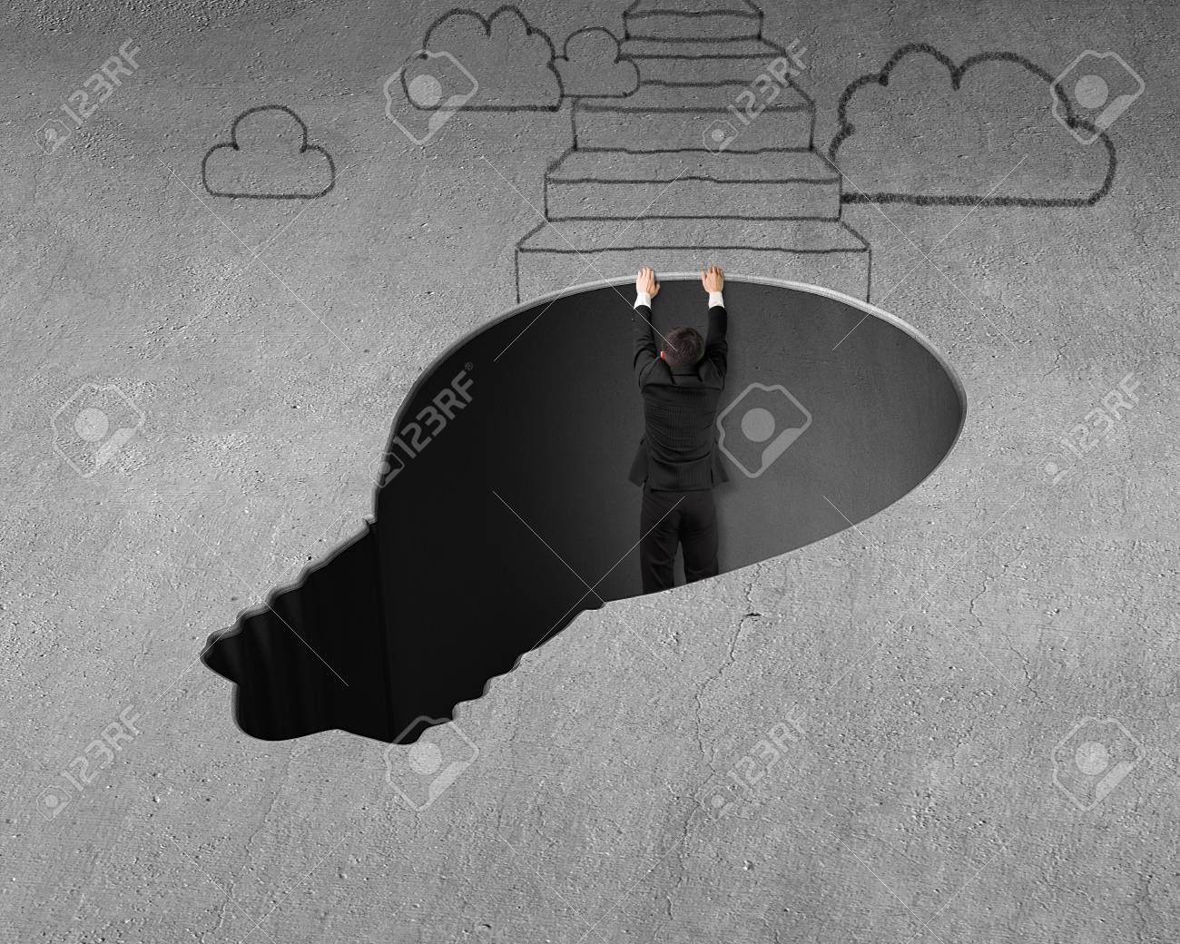 Climbing Out From Lamp Shape Hole On Concrete Ground Stock P O 29027300 Climbing Out From Lamp Shape Hole On Concrete Ground Stock P O 29027300