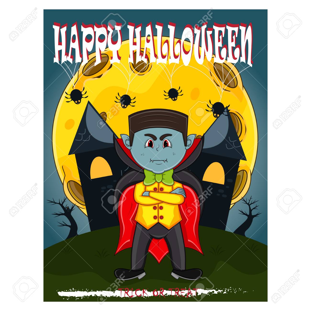背景のイラストとハッピーハロウィンのための吸血鬼 のイラスト素材 ベクタ Image
