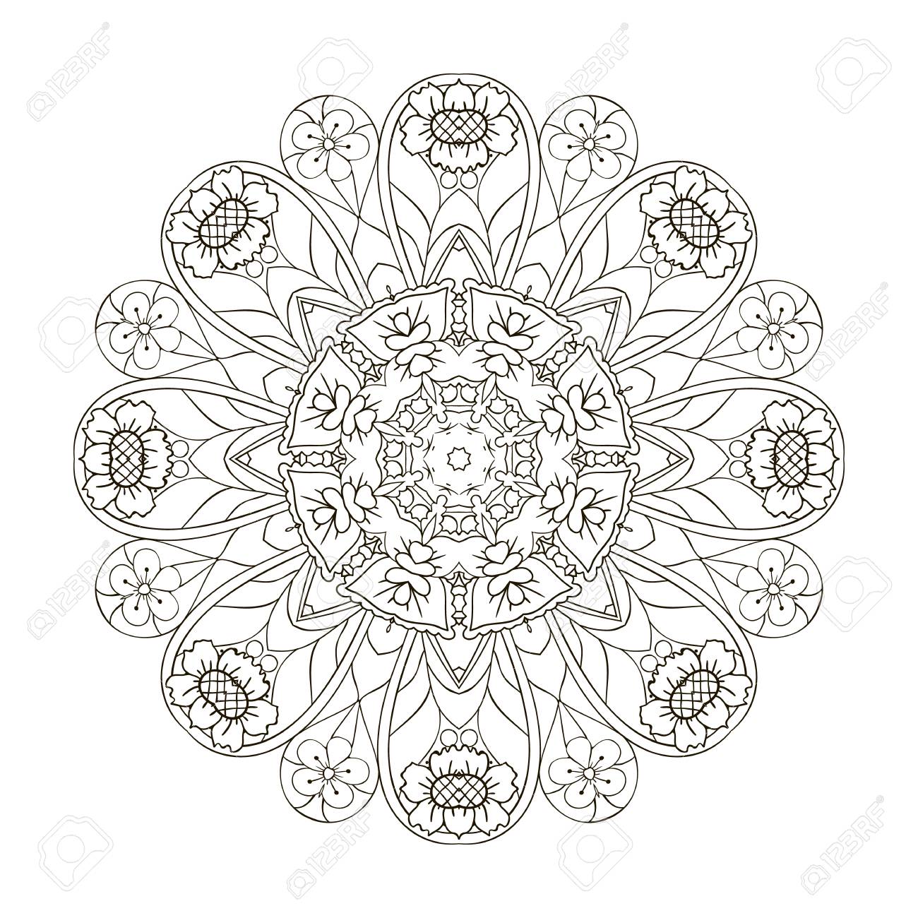 Modèle Oriental Ornement Rond Traditionnel Mandala Fleur à Colorier Dessin De Griffonnage