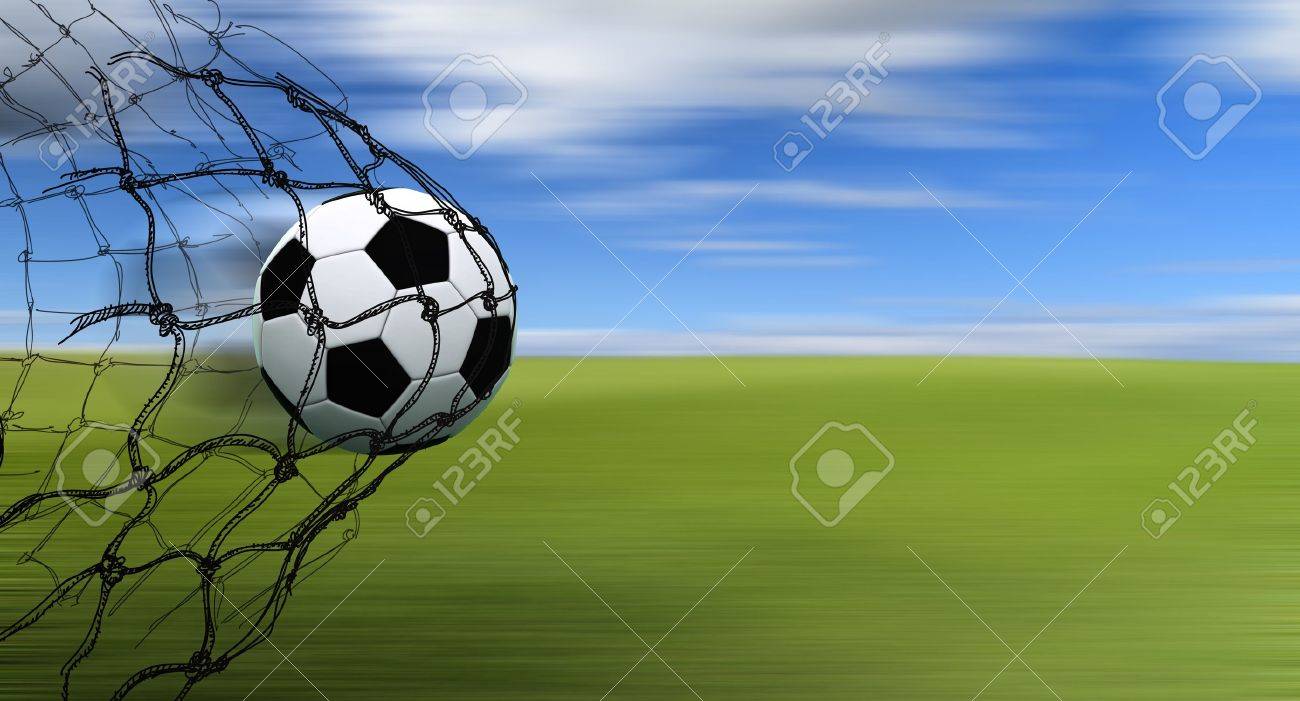 soccer ball in a net with hand drawn sketch on blur background - 16083521 soccer ball in a net with hand drawn sketch on blur background - 16083521