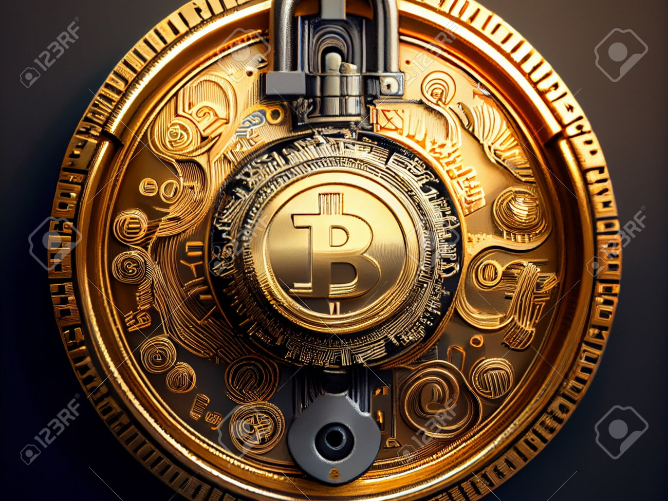Bitcoin Crypto Currency Lock Tresor Bank , Safe Wallpaper , Golden  Background Ai Generative Stock Photo, Picture and Royalty Free Image. Image  198271489.
