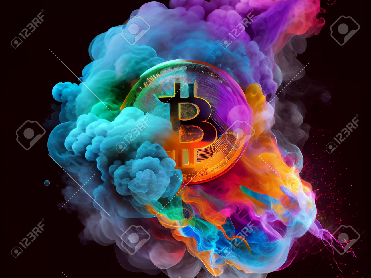 ビットコイン暗号通貨、壁紙ビジネス未来交換AI生成の写真素材・画像素材 Image 198271882