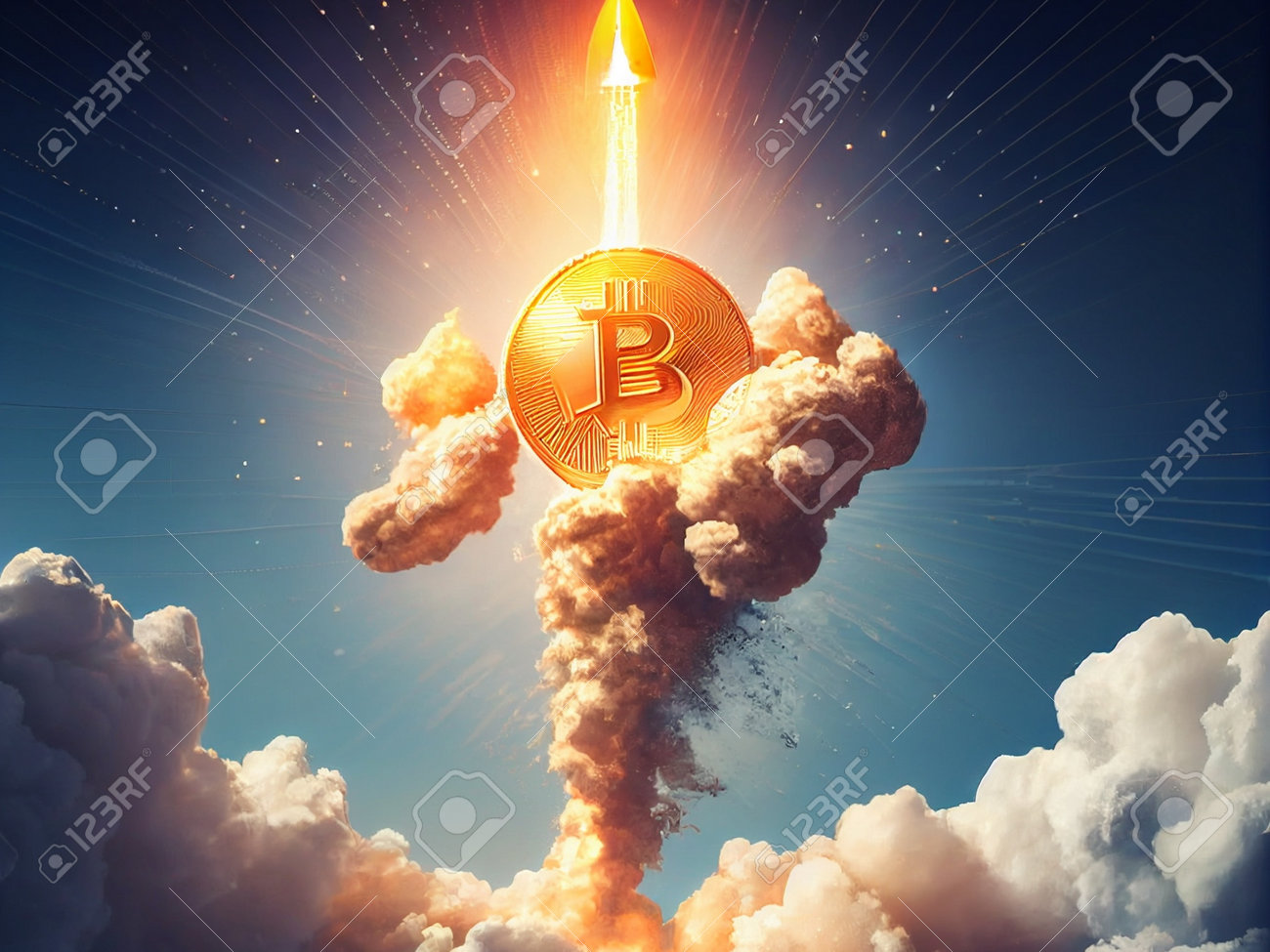 Crypto Rocket Launch Spaceship To The Moon, Bitcoin Finance Wallpaper Stock  Photo, Picture and Royalty Free Image. Image 198271548.