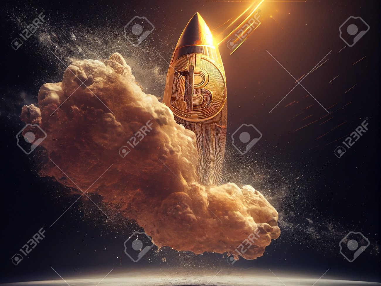 Crypto Rocket Launch Spaceship To The Moon, Bitcoin Finance Wallpaper Stock  Photo, Picture and Royalty Free Image. Image 198271685.