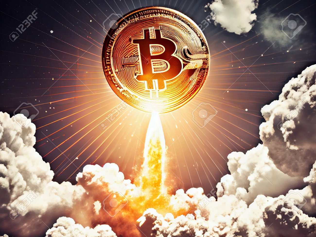 Crypto Rocket Launch Spaceship To The Moon, Bitcoin Finance Wallpaper Stock  Photo, Picture and Royalty Free Image. Image 198271675.