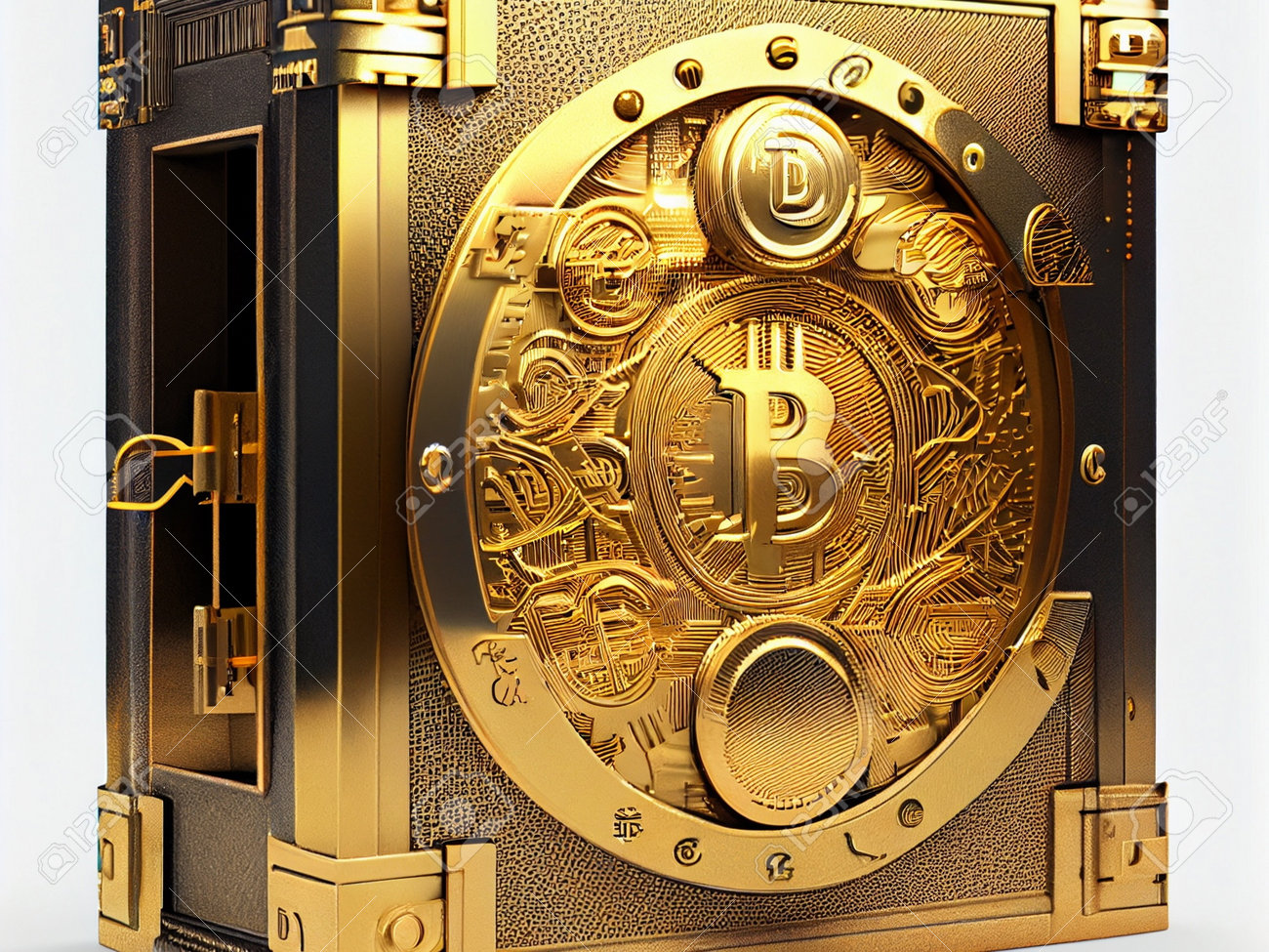 Bitcoin Crypto Currency Lock Tresor Bank , Safe Wallpaper , Golden  Background Ai Generative Stock Photo, Picture and Royalty Free Image. Image  198271565.