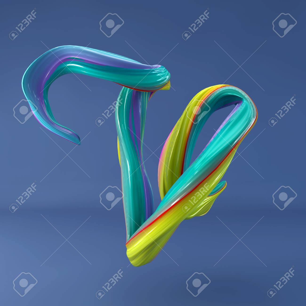 3d Rendering Of Abstract Wavy Dabs Of Paint Alphabet On Blue Background Uppercase Letter V Stock Photo Picture And Royalty Free Image Image