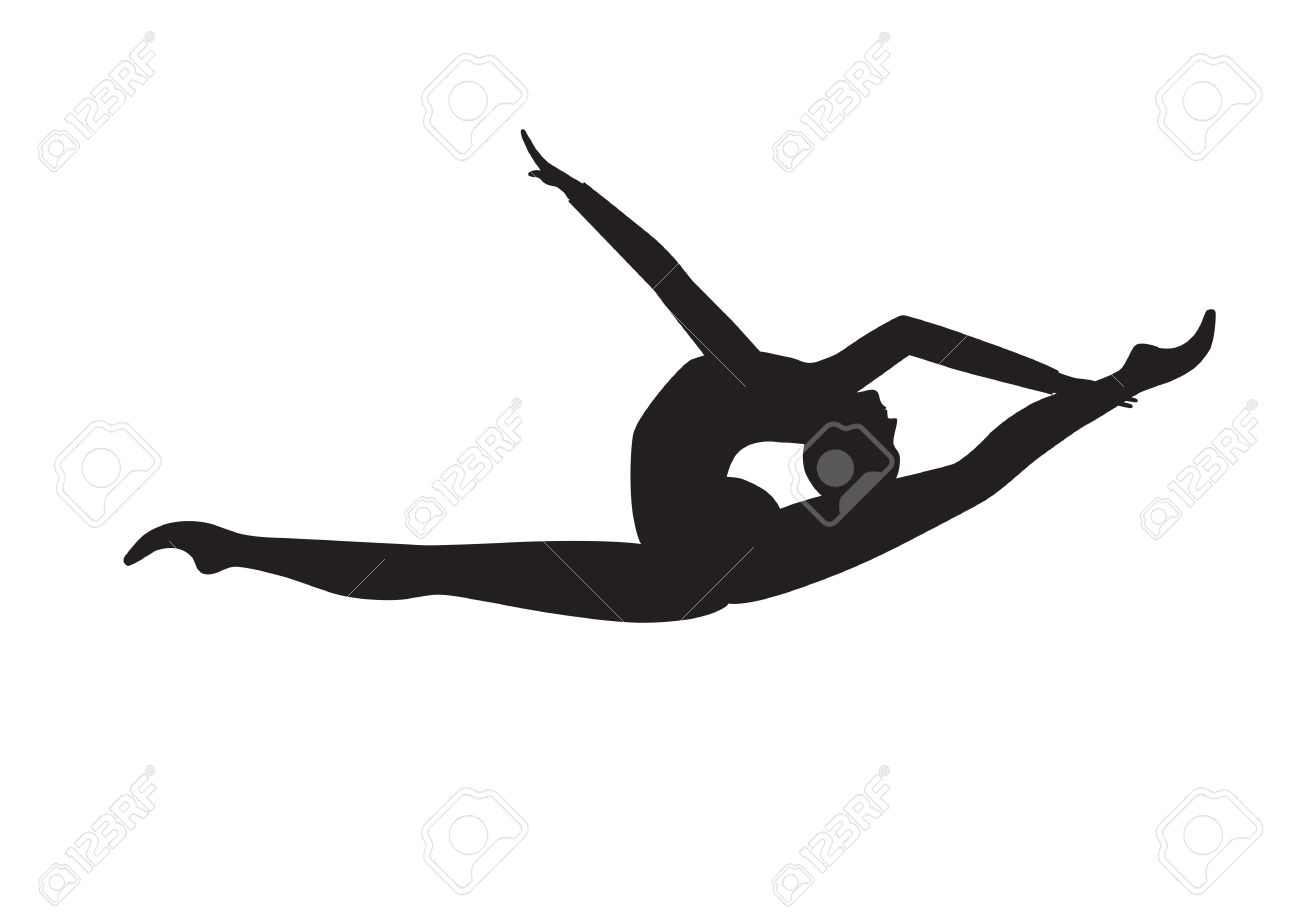 Silhouette Of A Gymnast Performing A Split Jump In The Exercise In Rhythmic  Gymnastics Royalty Free SVG, Cliparts, Vectors, and Stock Illustration.  Image 19674609., image size:1300x919