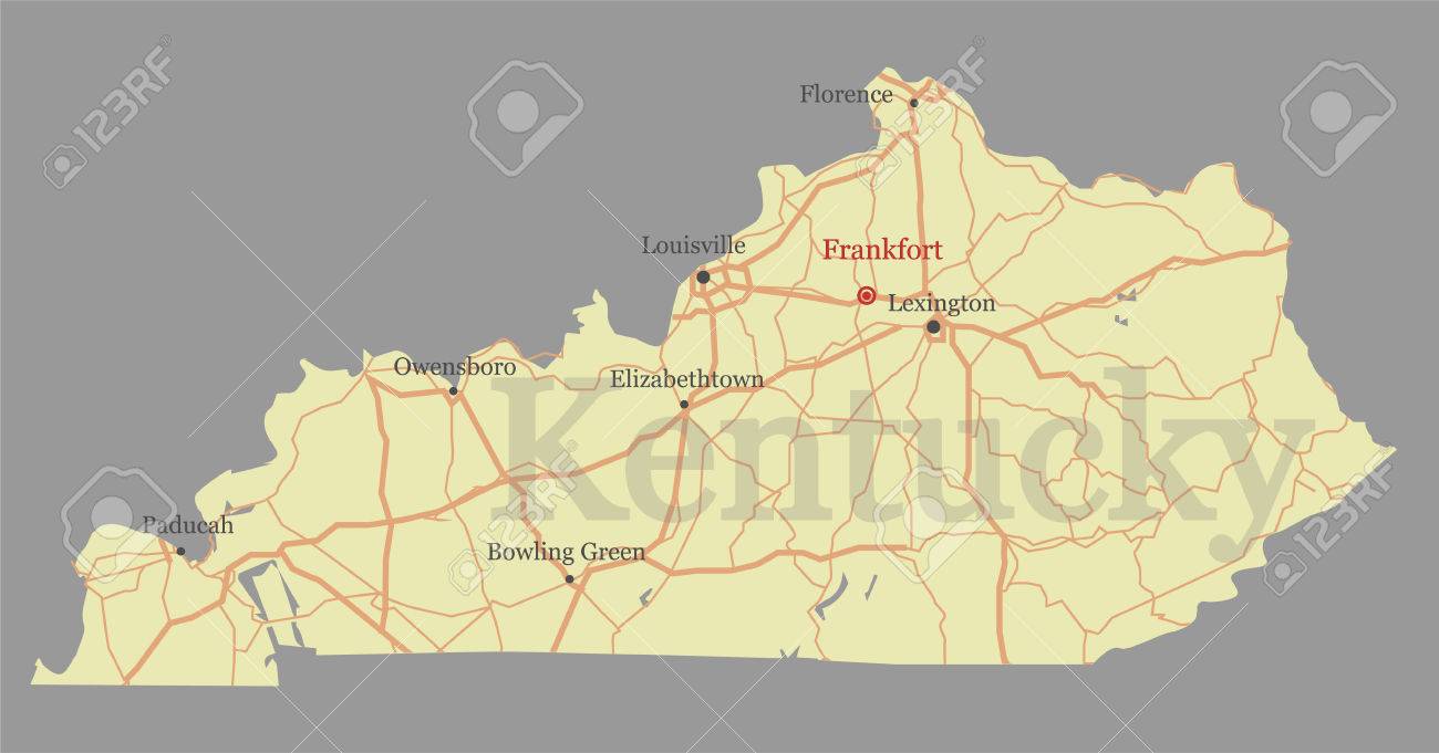 ケンタッキー州の正確な詳細な地図 のイラスト素材 ベクタ Image