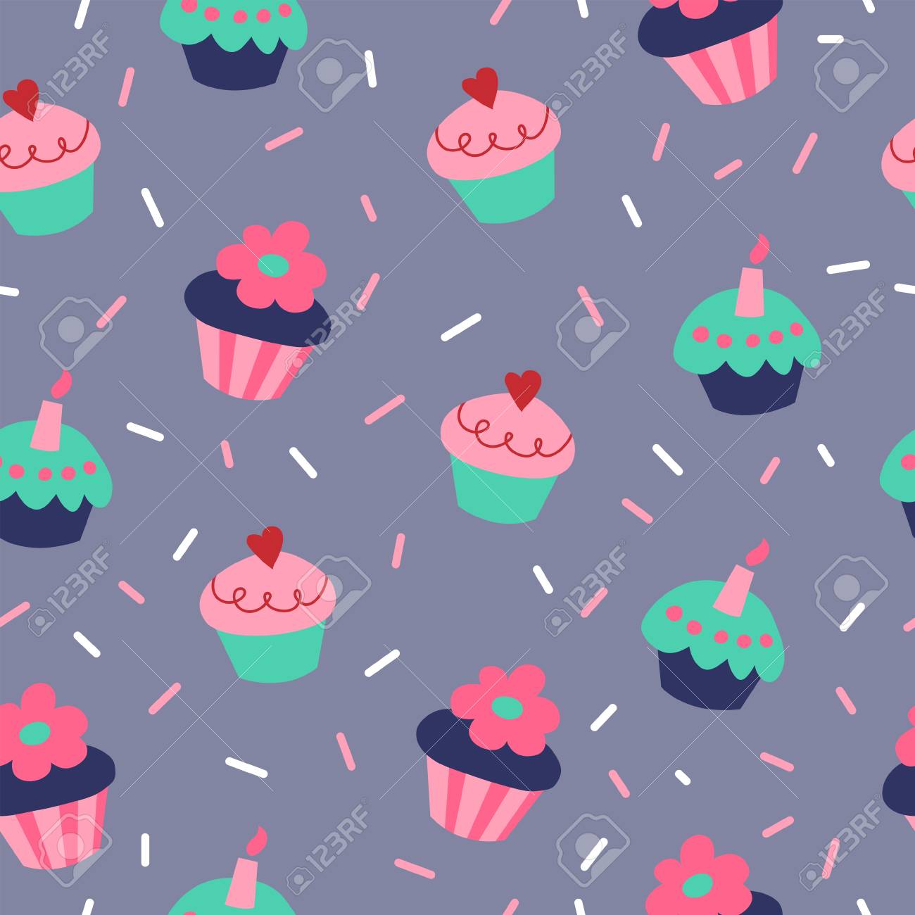 Cute Seamless Pattern With A Cupcakes On Gray Background Standard Bild Cute Seamless Pattern With A Cupcakes On Gray Background Standard Bild