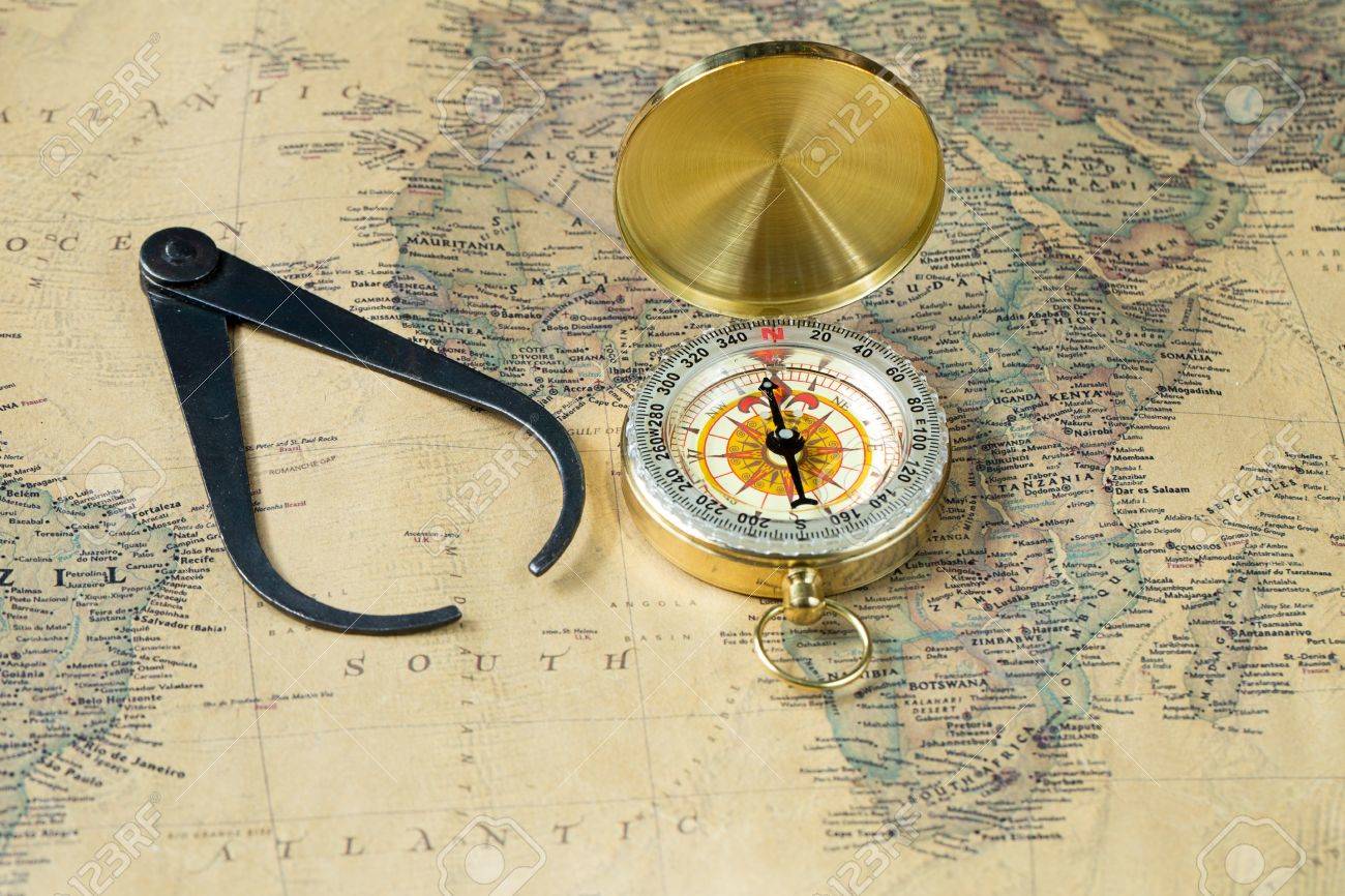 Map With Measuring Tool Old Measuring Tool Gold Compass With Cover On Vintage Map, Macro  Background, Compasses Stock Photo, Picture And Royalty Free Image. Image  68159437.