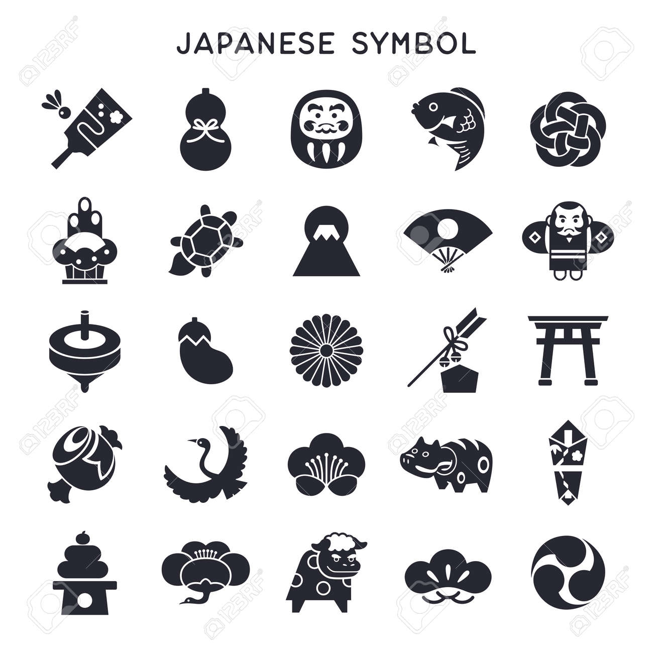 日本のシンボル、新年のアイコンコレクション。のイラスト素材・ベクター Image 178136067