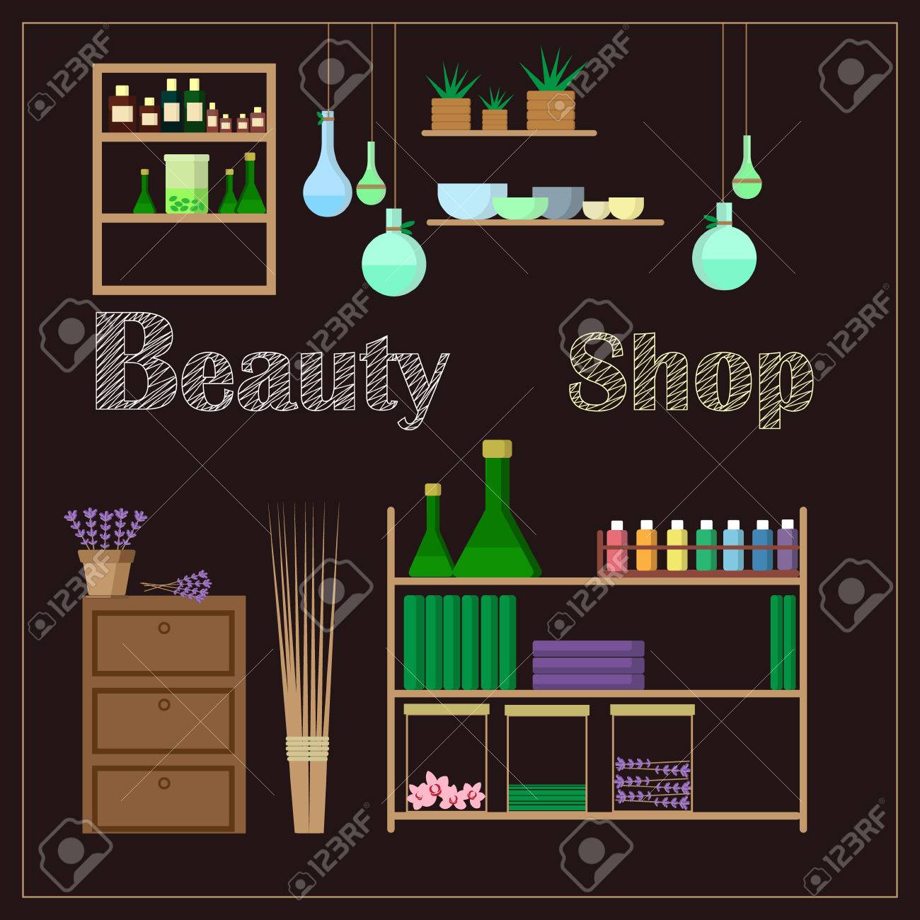 瓶花と化粧品店のベクトル イラストのイラスト素材 ベクタ Image