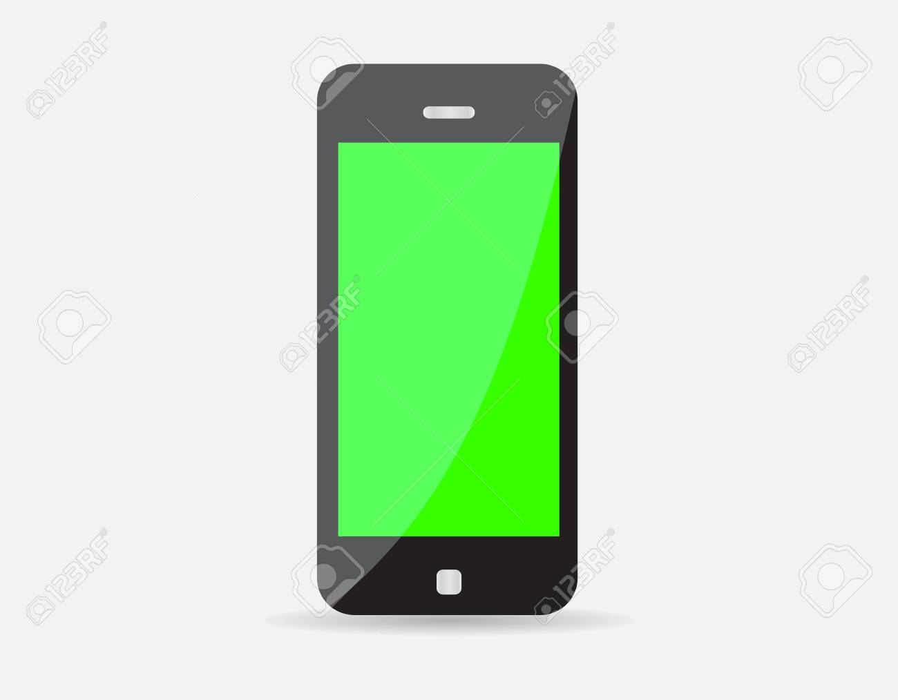 白の背景に分離された緑の空白の画面と現実的な黒携帯電話 ベクトル イラスト Eps10 のイラスト素材 ベクタ Image