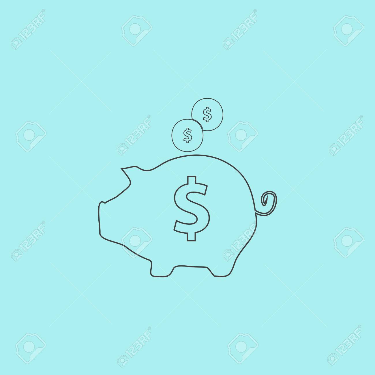 貯金箱のお金の銀行 青の背景に分離されたシンプルなアウトライン フラット ベクトル アイコンのイラスト素材 ベクタ Image