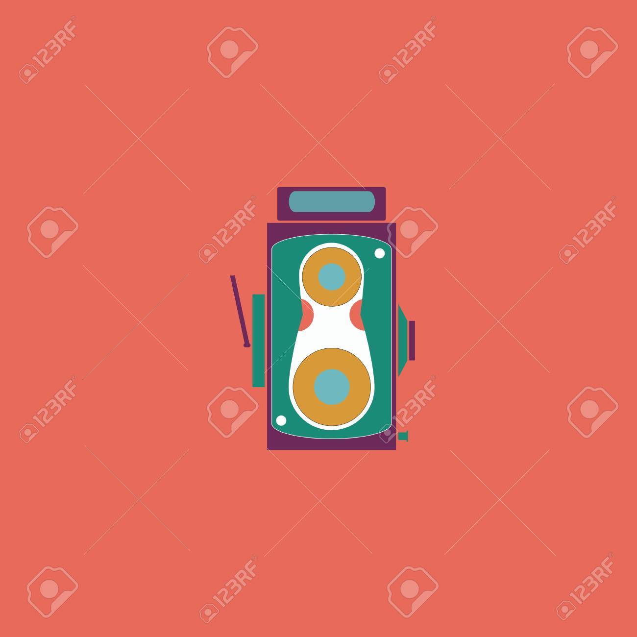 プロの映画フィルム カメラ カラフルなベクトルのアイコン 単純なレトロカラー モダンなイラスト絵文字 のイラスト素材 ベクタ Image