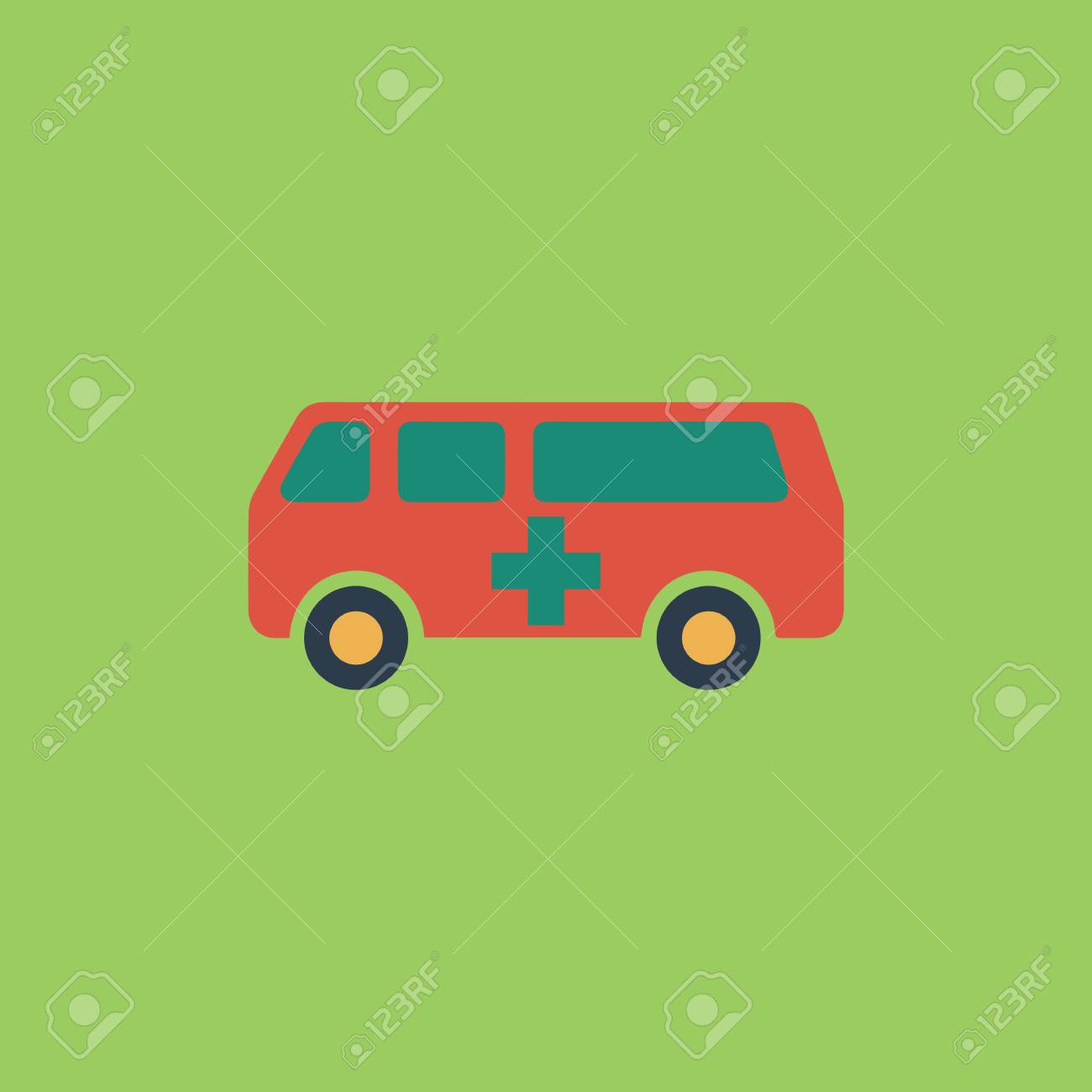救急車 カラフルなベクトルのアイコン 単純なレトロカラー モダンなイラスト絵文字 のイラスト素材 ベクタ Image
