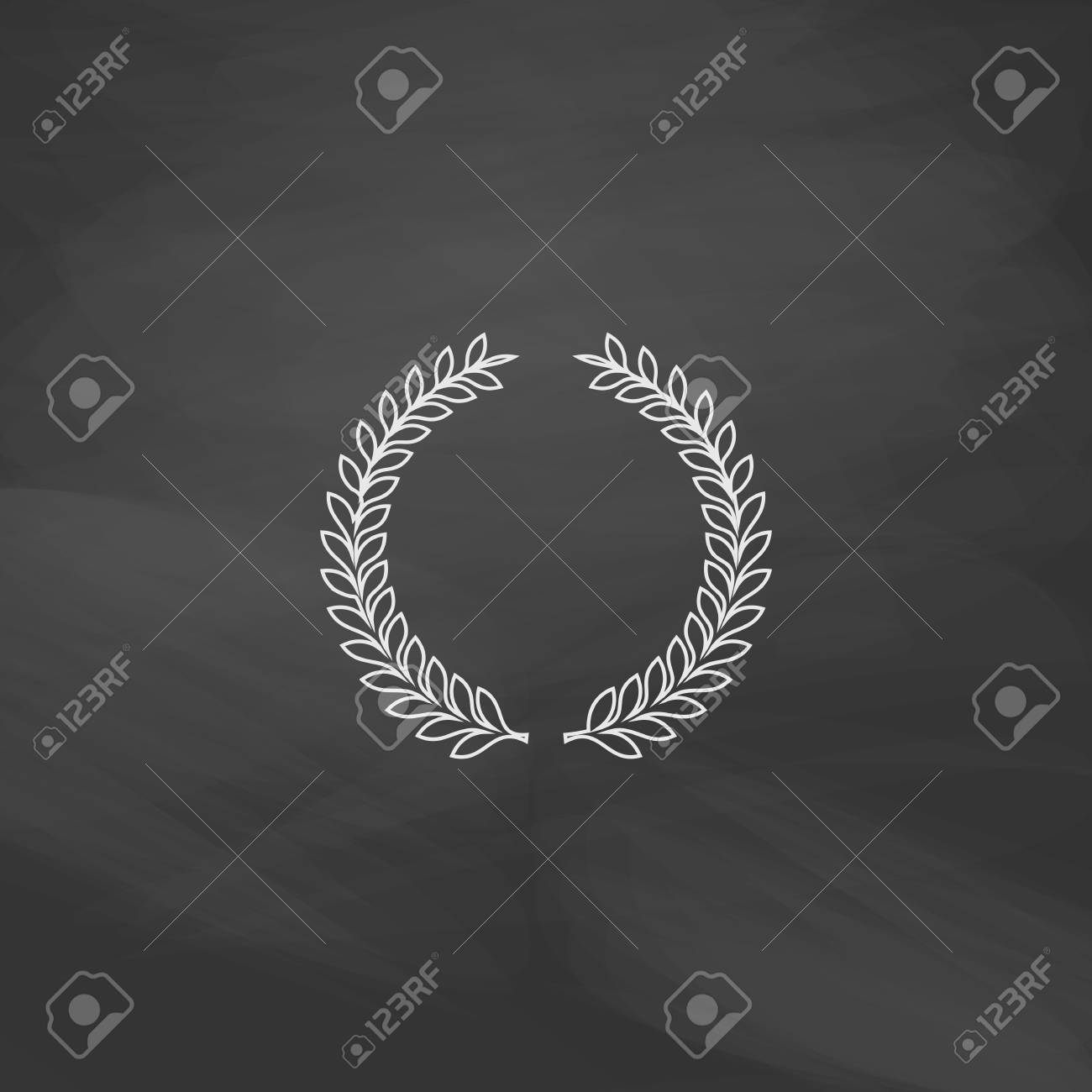 月桂樹の花輪シンプル ライン ベクトル ボタン 模倣は 黒板に白