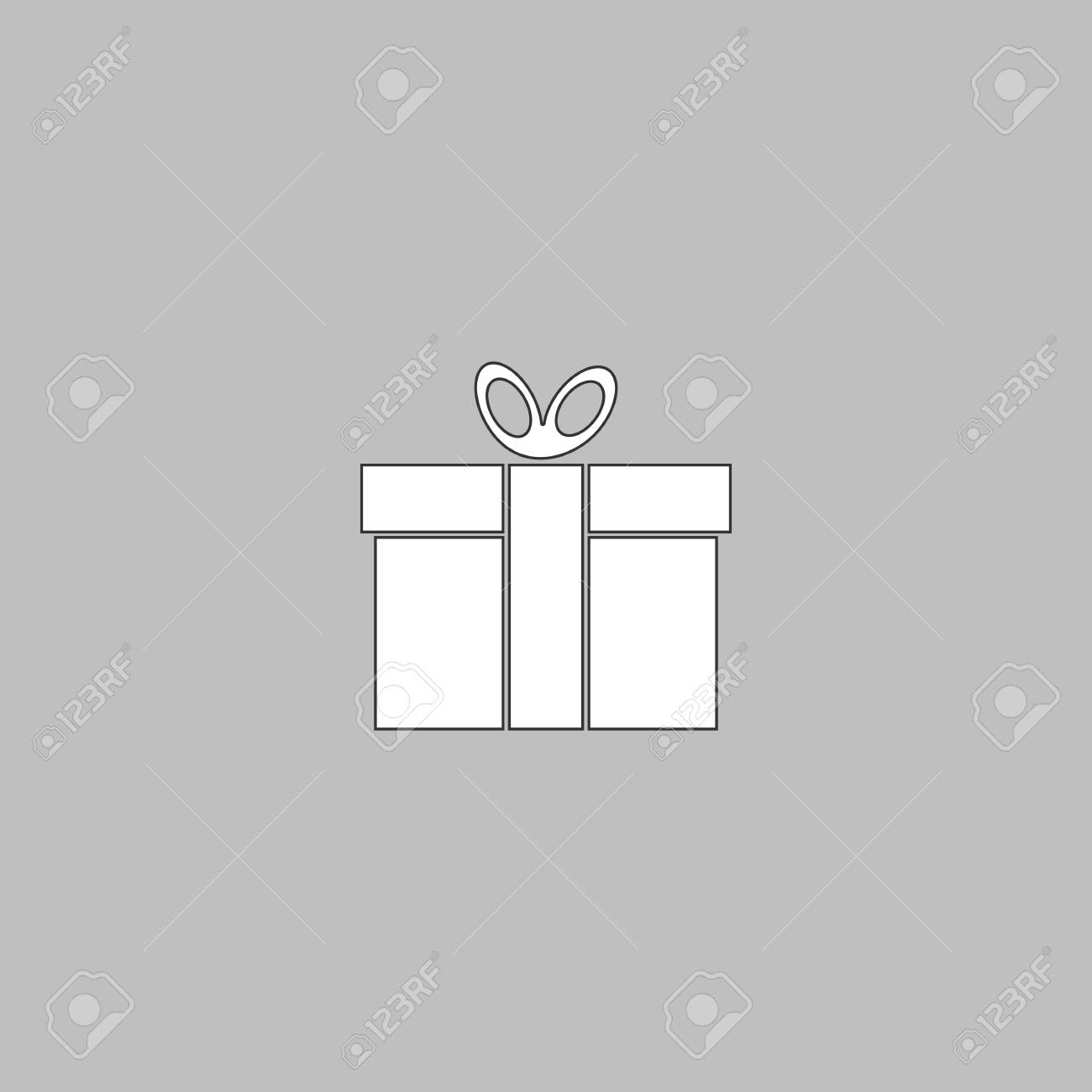 ギフト ボックス シンプル ライン ベクトル ボタン 細い線のイラスト アイコン グレーの背景に白のアウトライン記号 のイラスト素材 ベクタ Image