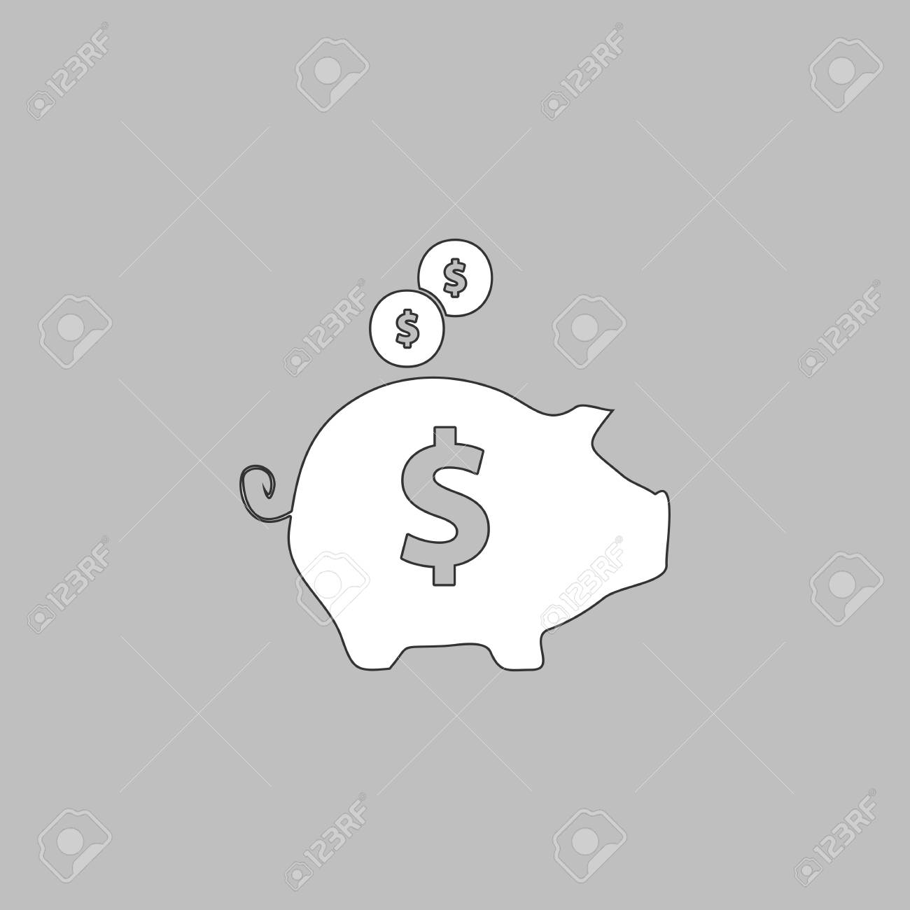 貯金箱シンプル ライン ベクトル ボタン 細い線のイラスト アイコン グレーの背景に白のアウトライン記号のイラスト素材 ベクタ Image