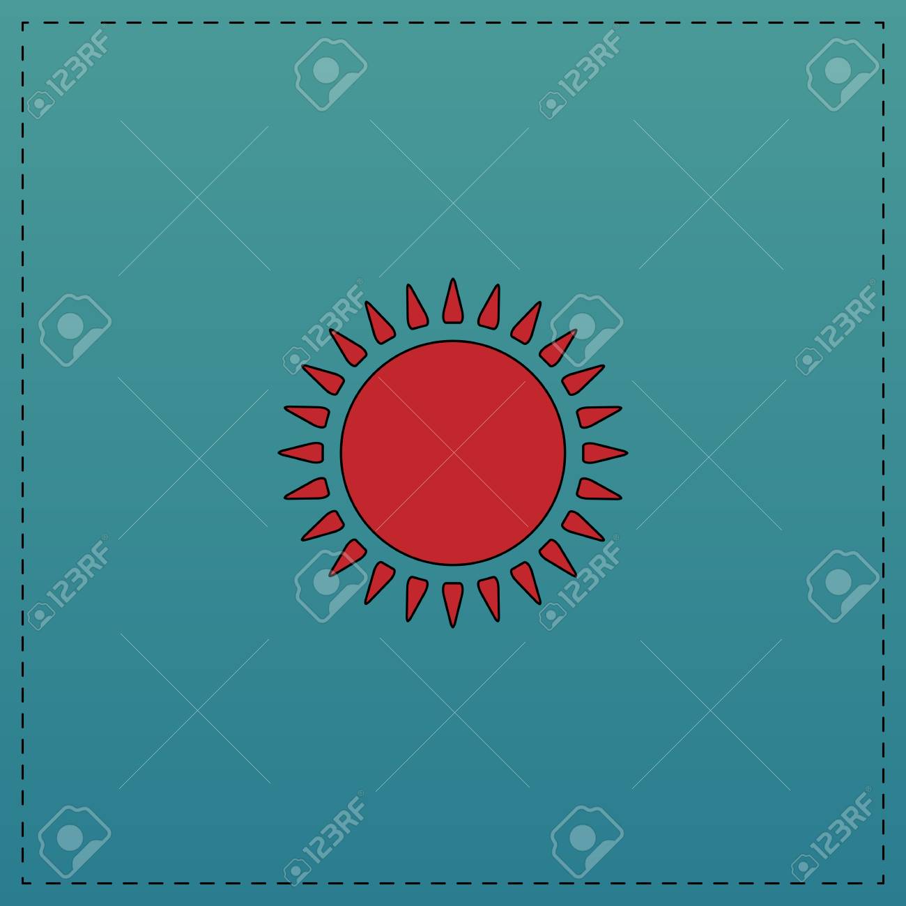 黒の輪郭線と太陽赤ベクトル アイコン 青の背景にコンピューターの平らのシンボル のイラスト素材 ベクタ Image