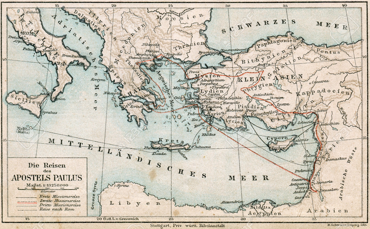 stock photo travel map of st paul the bible germany circa 1895