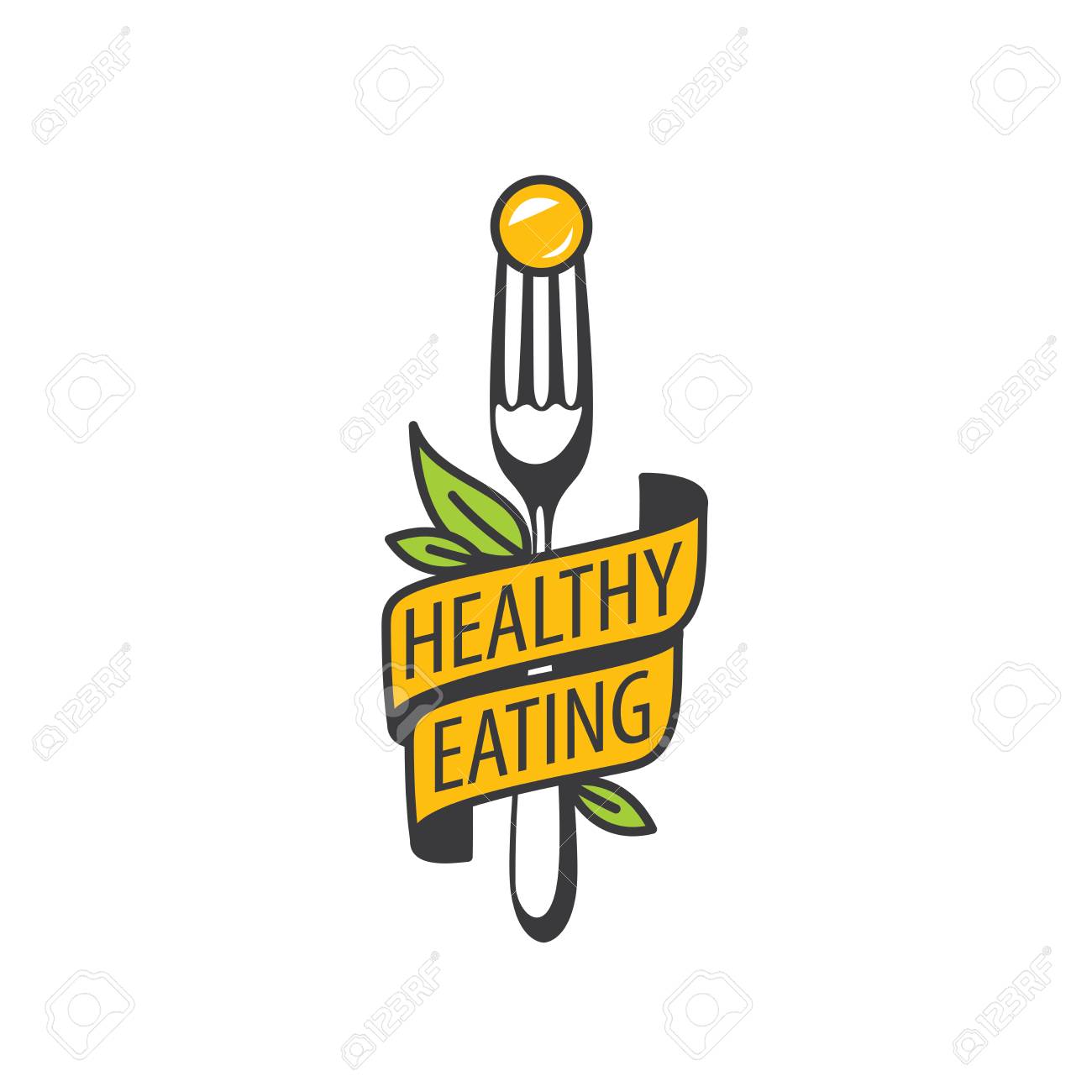 Healthy Food Logo Design Template. Vector Illustration Клипарты, SVG,  векторы, и Набор Иллюстраций Без Оплаты Отчислений. Image 67425704