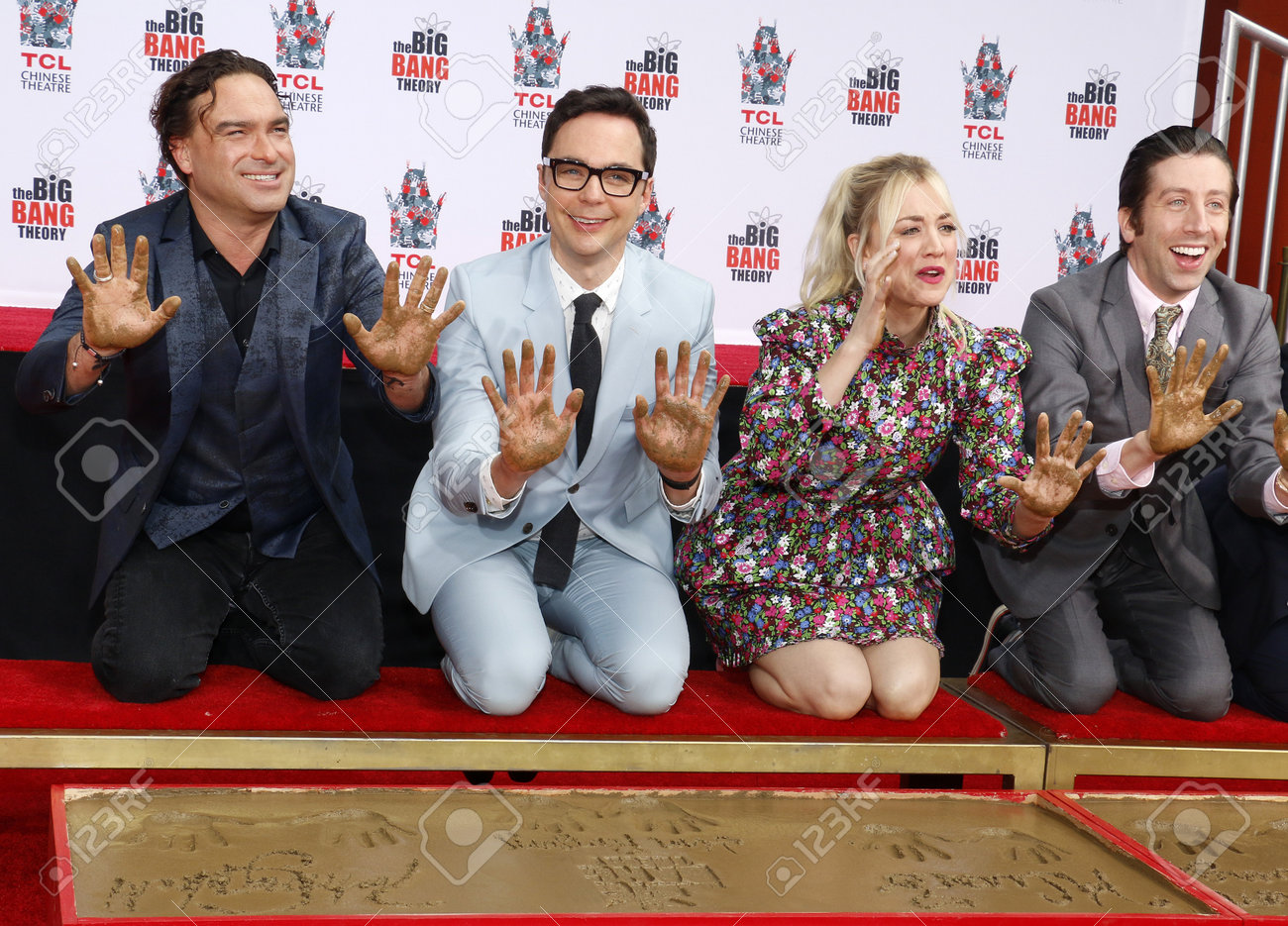 Johnny Galecki, Jim Parsons, Kaley Cuoco And Simon Helberg At The  Handprints Ceremony For 'The Big Bang Theory' Held At The TCL Chinese  Theatre In Hollywood, USA On May 1, 2019. Stock, image size:1300x935