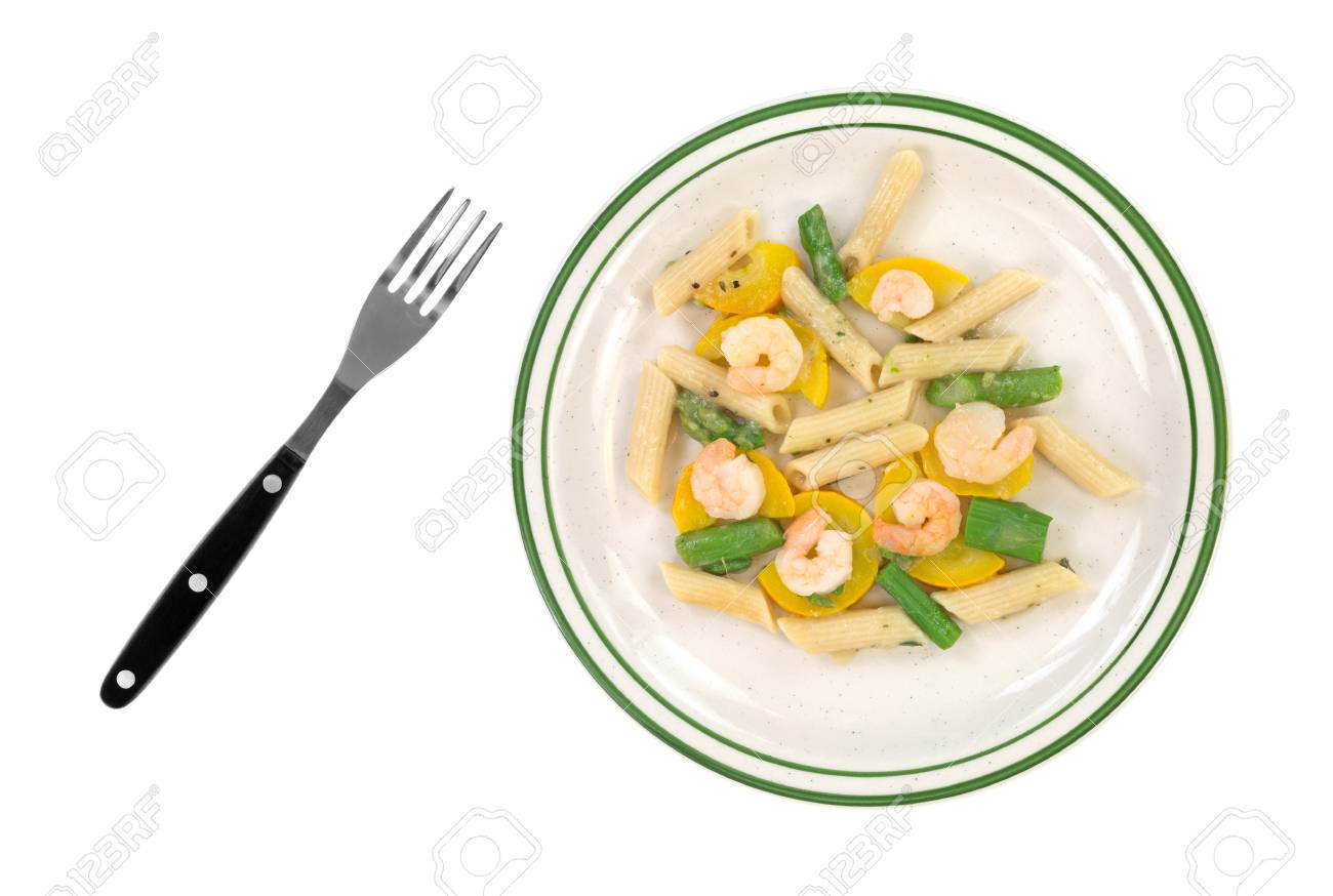 Top View Of A Diet Meal Of Shrimp Zucchini Asparagus And Penne Stock Photo Picture And Royalty Free Image Image 21494883
