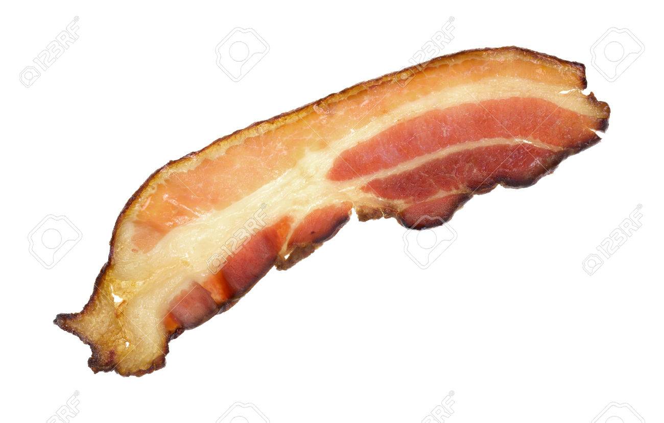 一枚の白い背景に揚げ燻製厚切りスライス ベーコン の写真素材 画像素材 Image