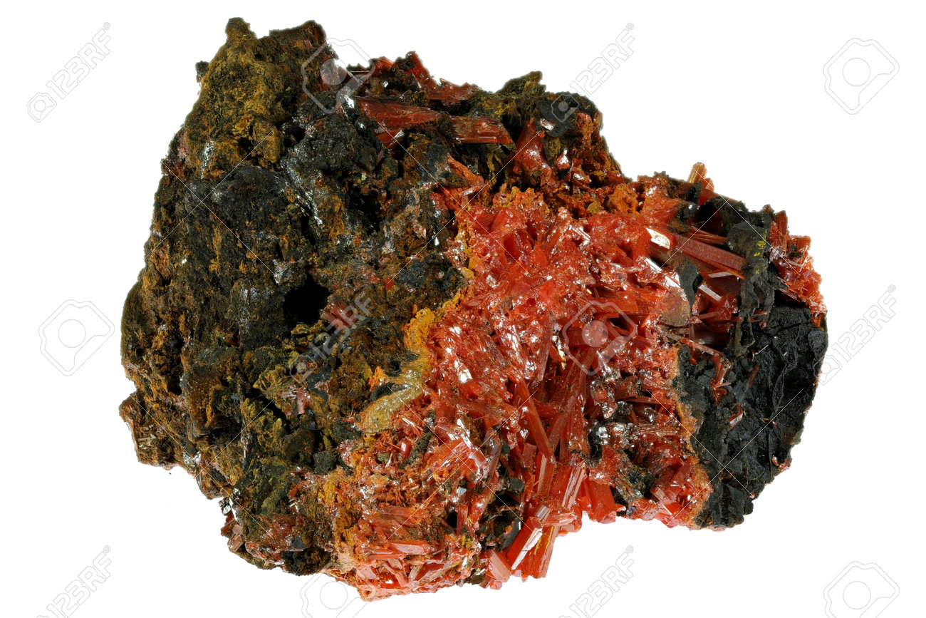 crocoite from Tasmania, Australia isolated on white background - 170982658 crocoite from Tasmania, Australia isolated on white background - 170982658