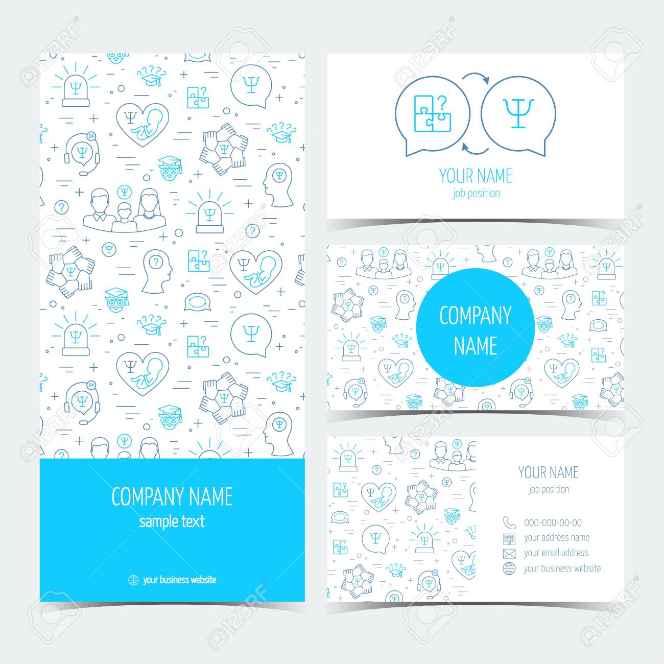 Set Of Flyer Brochure And Business Cards For Psychology Center Royalty Free Cliparts Vectors And Stock Illustration Image 124558953