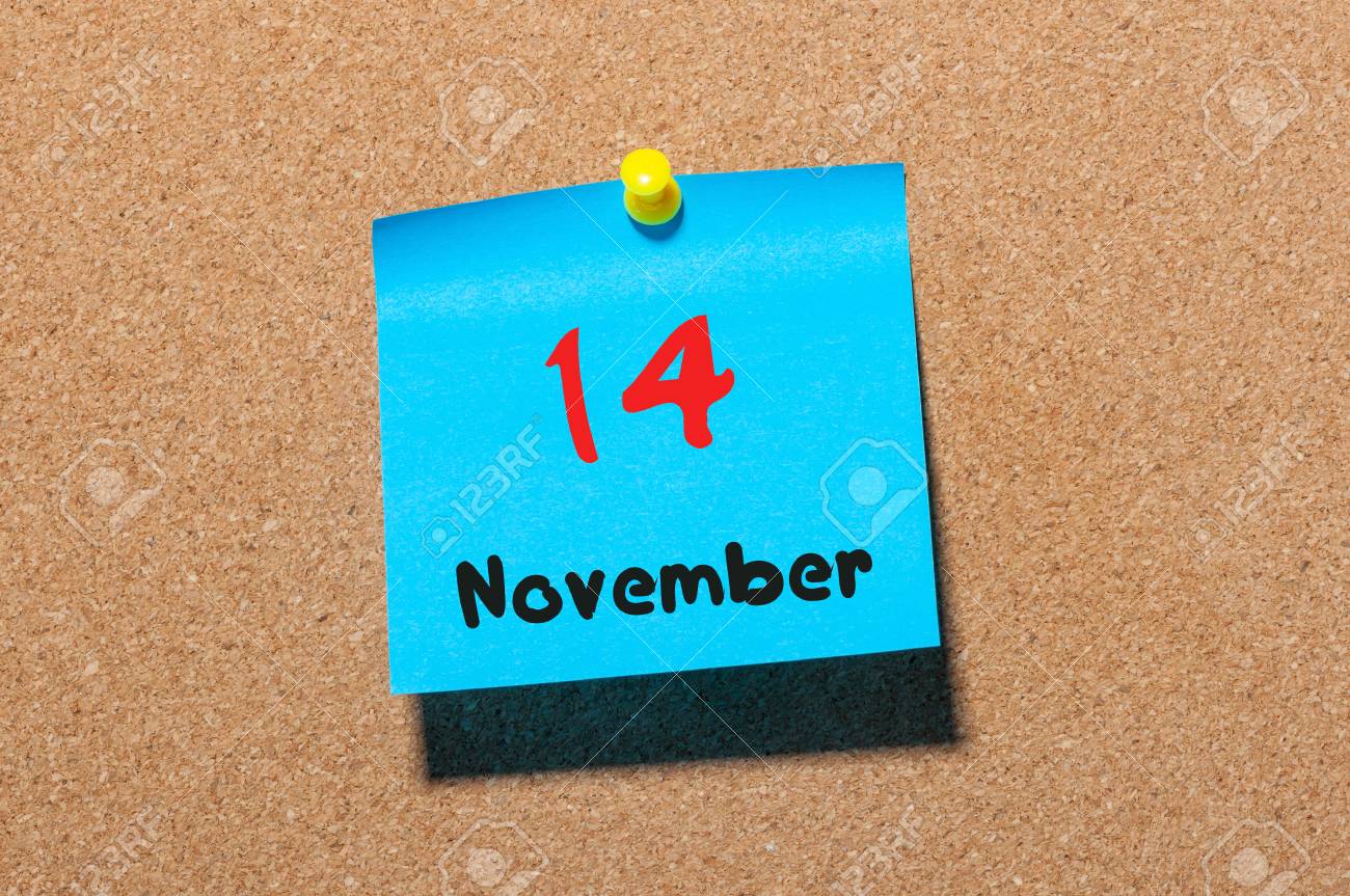 November 14th. Day 14 Of Month, Color Sticker Calendar On Notice Board.  Autumn Time. Empty Space For Text. Stock Photo, Picture and Royalty Free  Image. Image 63781644.